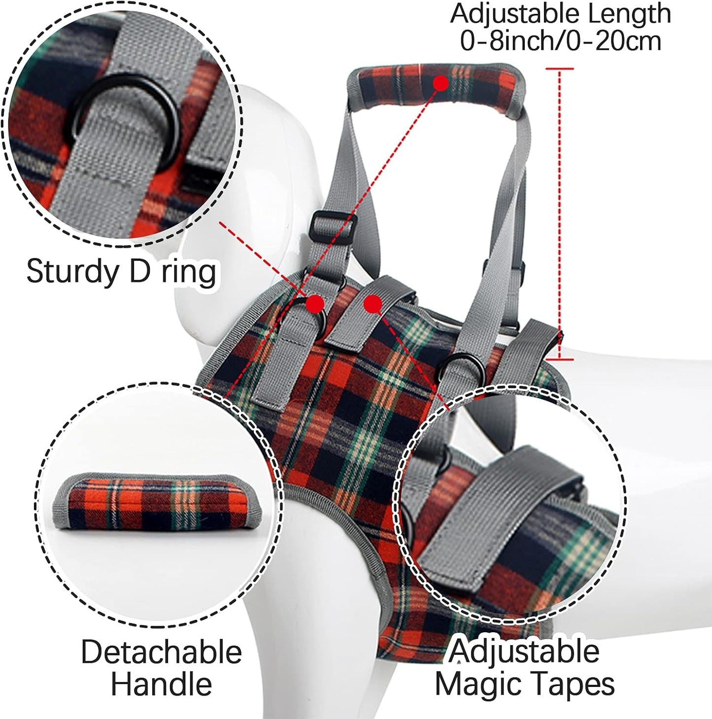 ROZKITCH Dog Lift Harness, Grid Pet Chest Support Aid Veterinarian Approved Sling for Old K9 Help With Poor Stability, Front Legs Disabled Joint Injury Elderly Arthritis ACL Rehabilitation Rehab