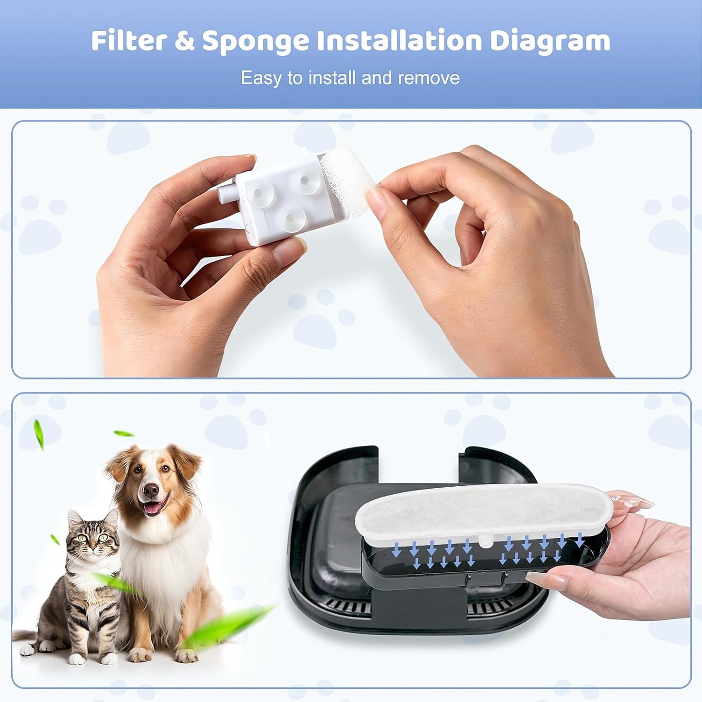 24 Pack (12 Filters & 12 Sponges) Cat Water Fountain Filters Compatible with OPOWO FT999 Cat Water Fountain (3.2L/108oz), Replacement Refills for Stainless Steel Pet Fountain