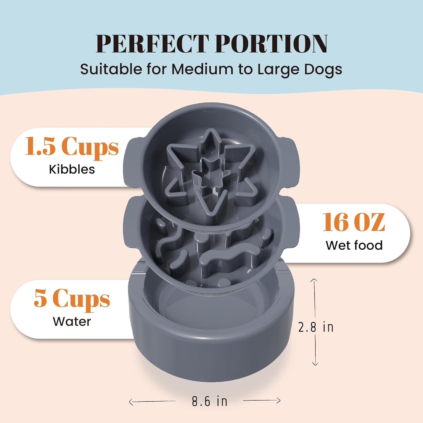 AVERYDAY 3 Pack Slow Feeder Dog Bowl Set, Weighted Changeable Maze Insert Bowls, Anti-Slip Puzzle Feeding Bowl for Wet Dry & Raw Dog Food, Slow Eating Deep Pet Food Dish for Medium & Large Breeds