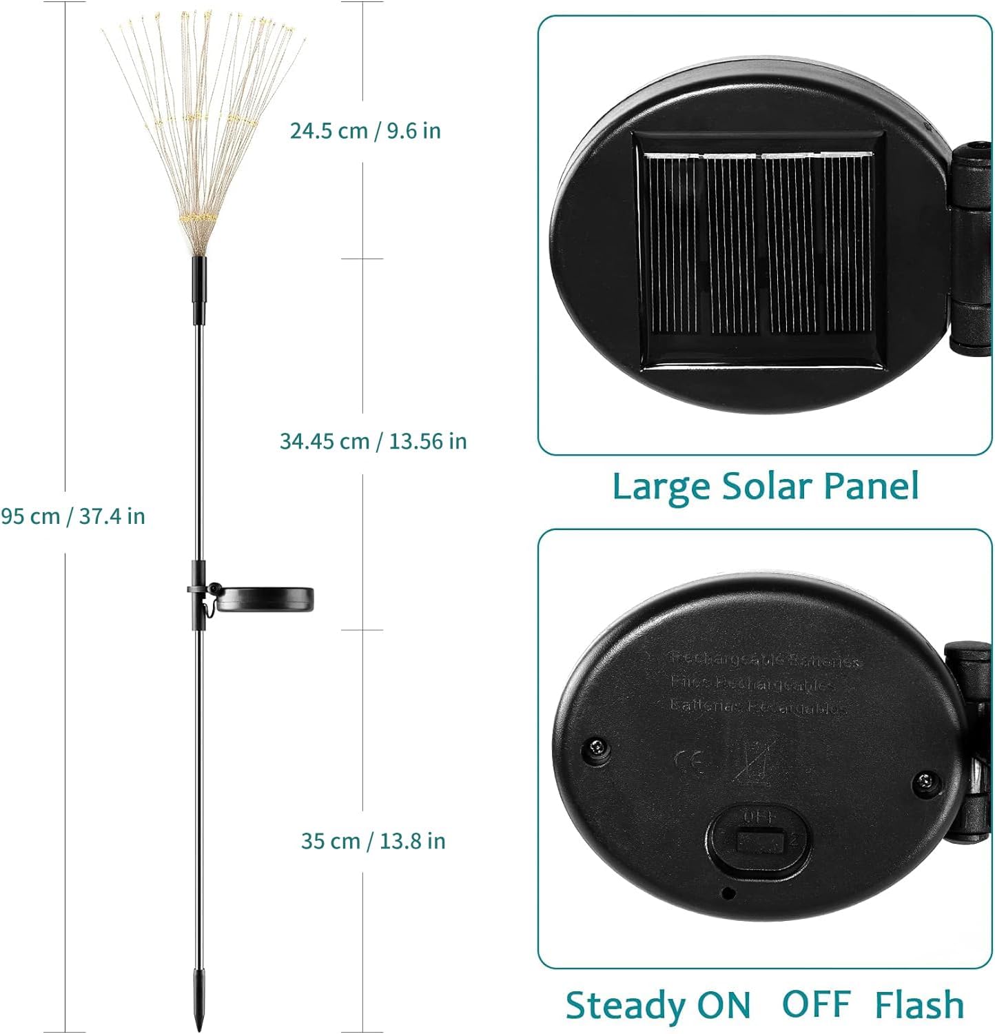 JJGoo Solar Firework Lights, 2 Pack 120 LEDs 2 Lighting Modes Solar Garden Lights Outdoor Waterproof for Yard Patio Walkway Pathway Party Wedding Christmas Decorative- Cool White