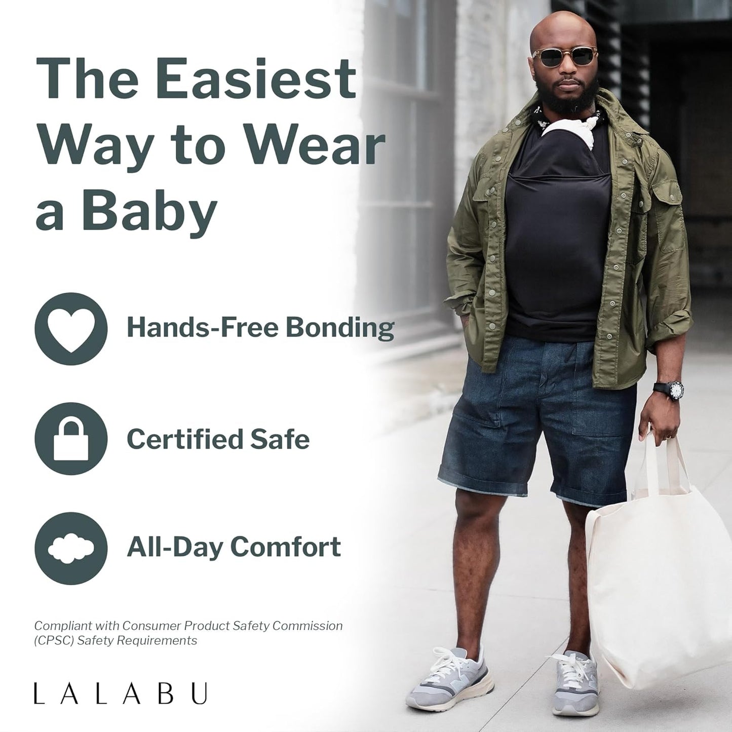 Lalabu The Dad Shirt | Hands-Free Baby Carrier for Dad with Kangaroo Pouch | Engineered for Bonding, Safety, & Comfort for Newborns Up to 15 Lbs. | CPSC Compliant - Black - Large