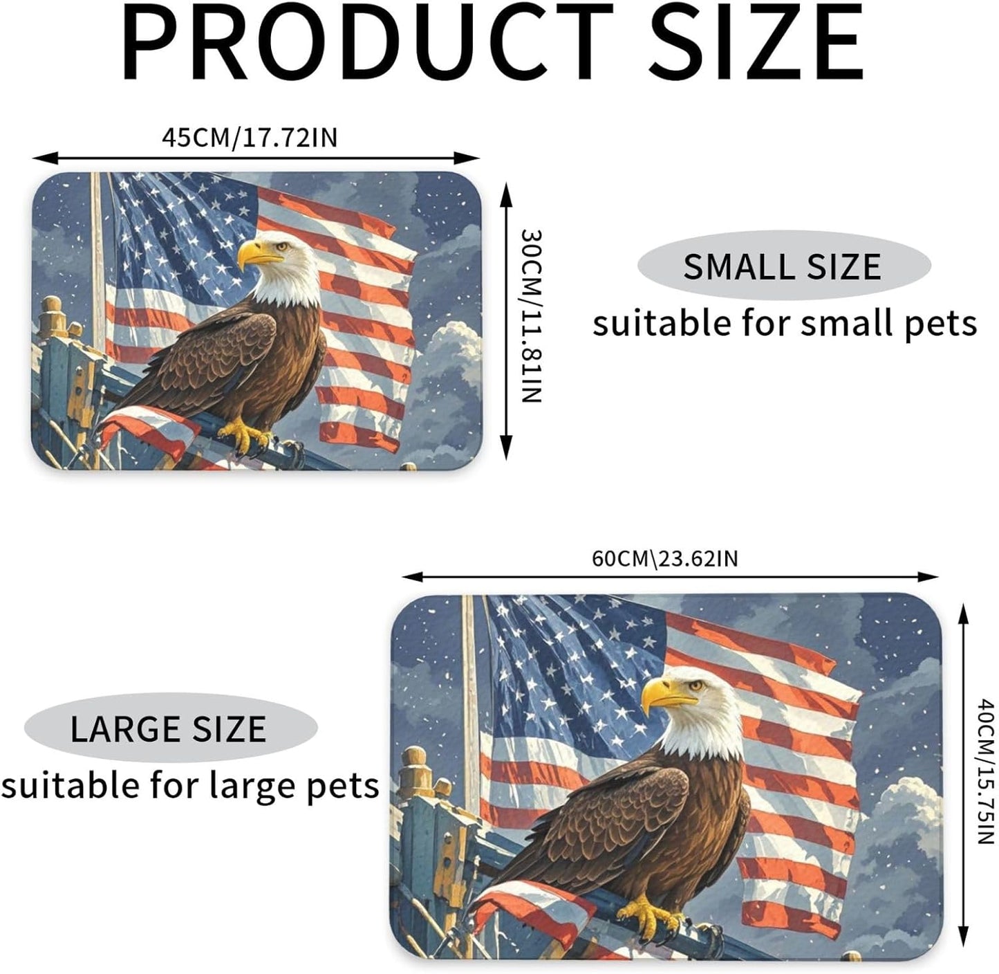 Pet Feeding Mat Leather Dog Food Mat Waterproof Pet Tablecloth America Flag and Eagle Pet Placemat for Dogs Absorbent Dog Bowl Mat Anti-Slip Dogs Mats for Food and Water