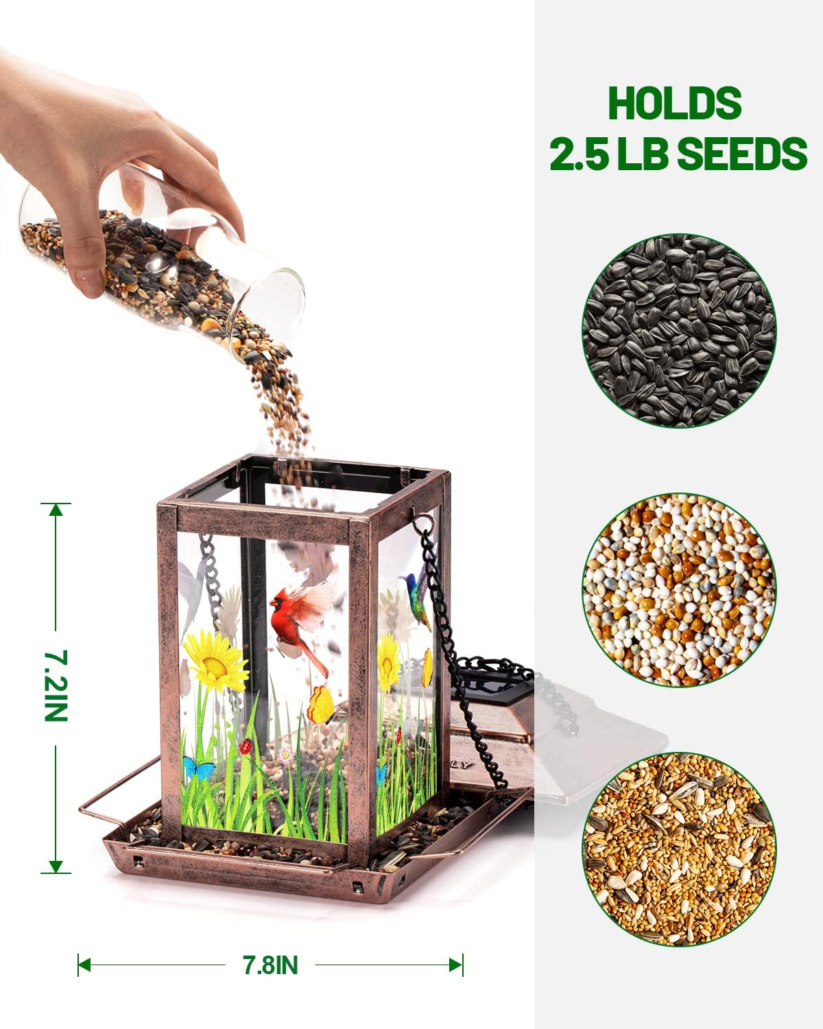 Solar Bird Feeders for Outdoors - 2.5 LBs Metal Wild Large & Small Bird Feeder for Outside Hanging, Gift Ideas for Avian Enthusiast Garden Yard Seeds (Chew-Proof, Weather Resistance)