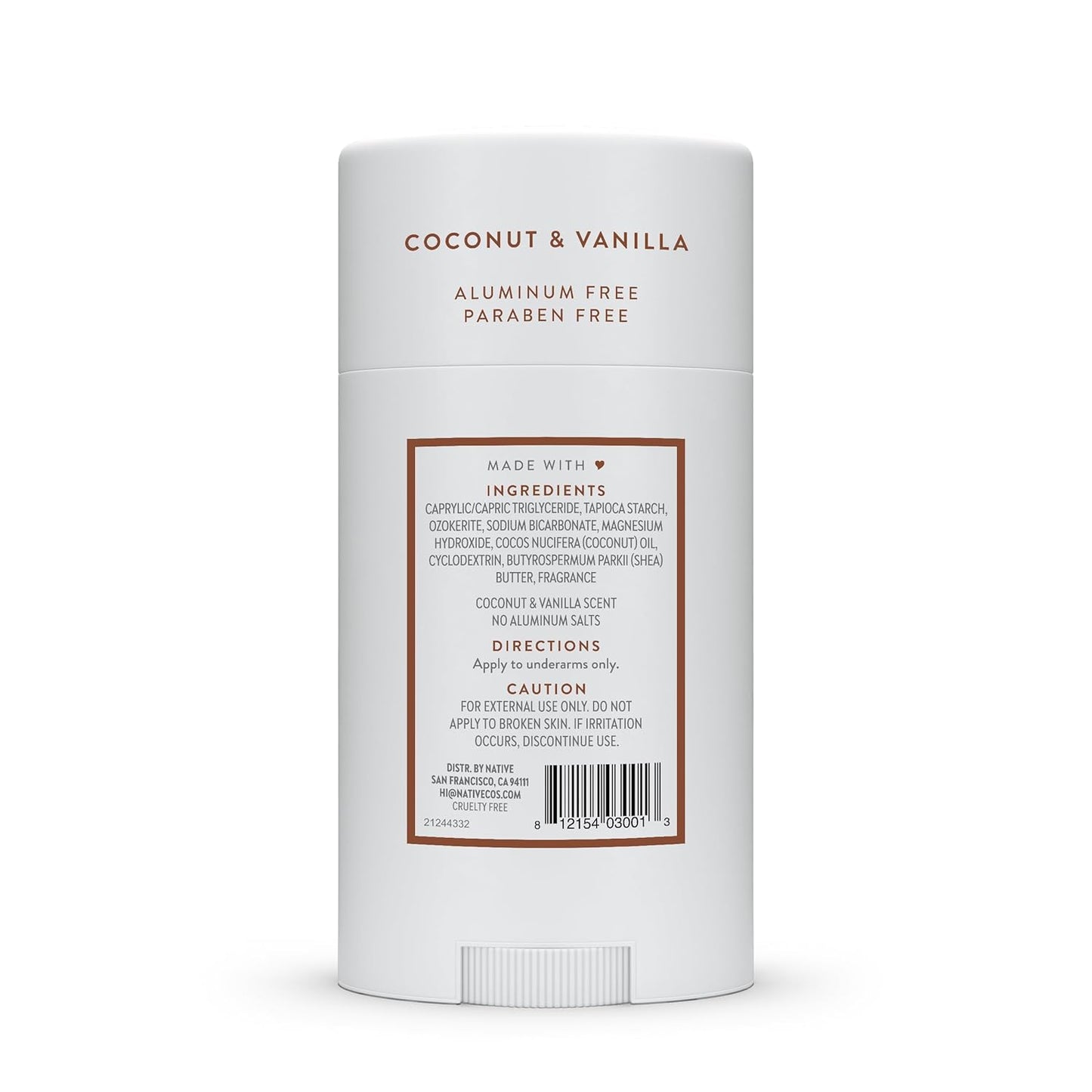 Native Deodorant Contains Naturally Derived Ingredients, 72 Hour Odor Control, Deodorant for Women and Men, Aluminum Free, Coconut & Vanilla 2.65oz