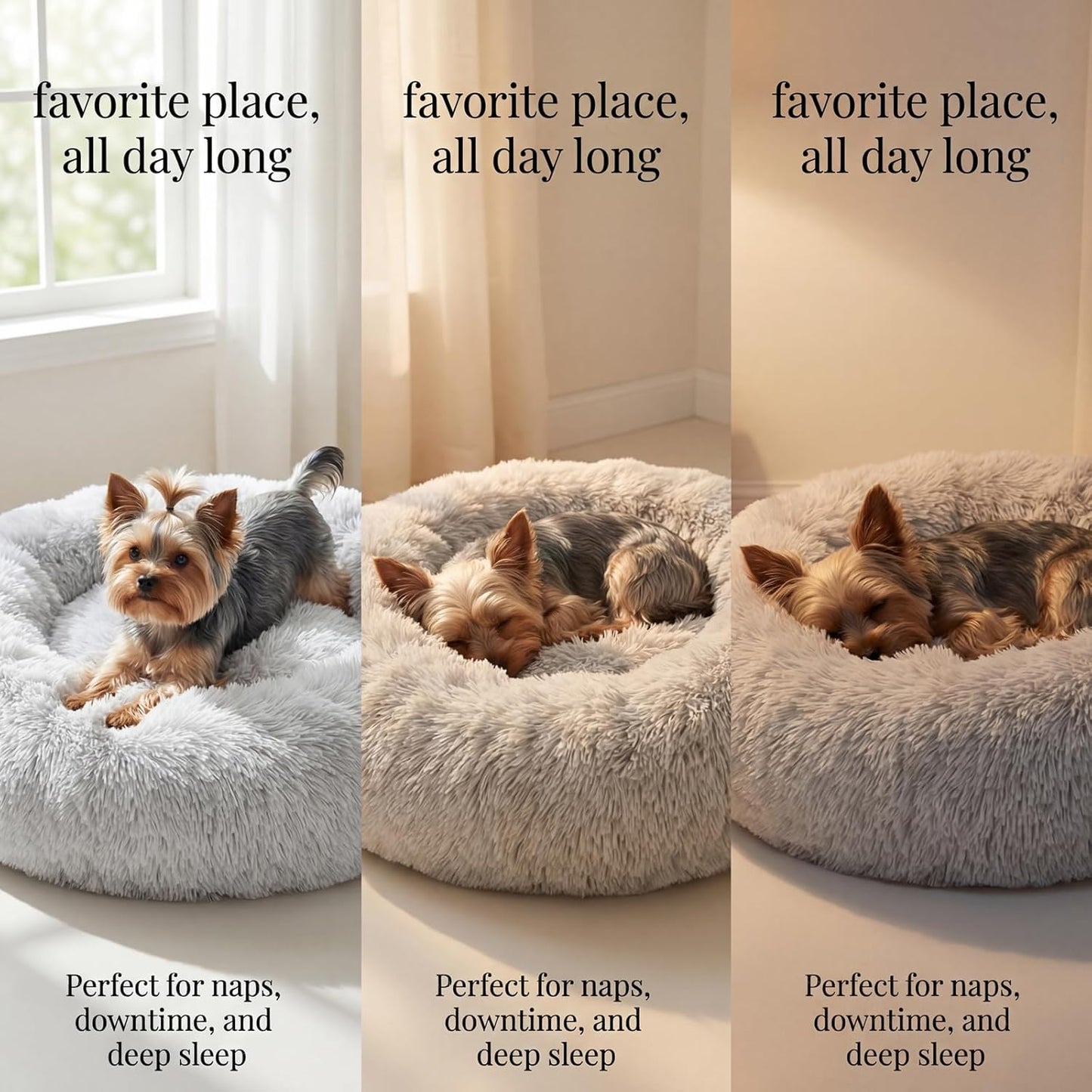 Calming Donut Dogs Beds for Small Dogs Washable,19inch Fluffy Round Puppy Bed for Puppies,Cats & Toy Breeds with Raised Rim,Fits up to 15 lbs Pets,Frost Grey