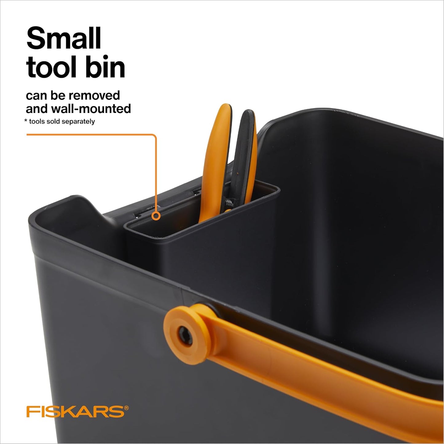 Fiskars Garden Tool Caddy, Portable Storage Organizer with Removable Bin for Snips & Pruners, Durable Recycled Resin Carrier for Indoor & Outdoor Gardening, Locking Handle & Wall Mount
