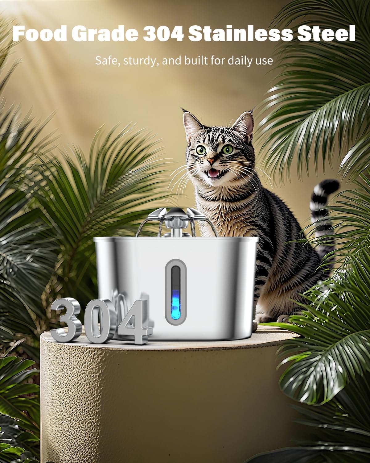 Cat Water Fountain Stainless Steel with 4 Filters & 4 Sponges, 74oz/2.2L Automatic Pet Drinking Fountain, Indoor Water Dispenser for Cats, Kittens, Small Dogs and Pets, Quiet Circulating Pet Fountain