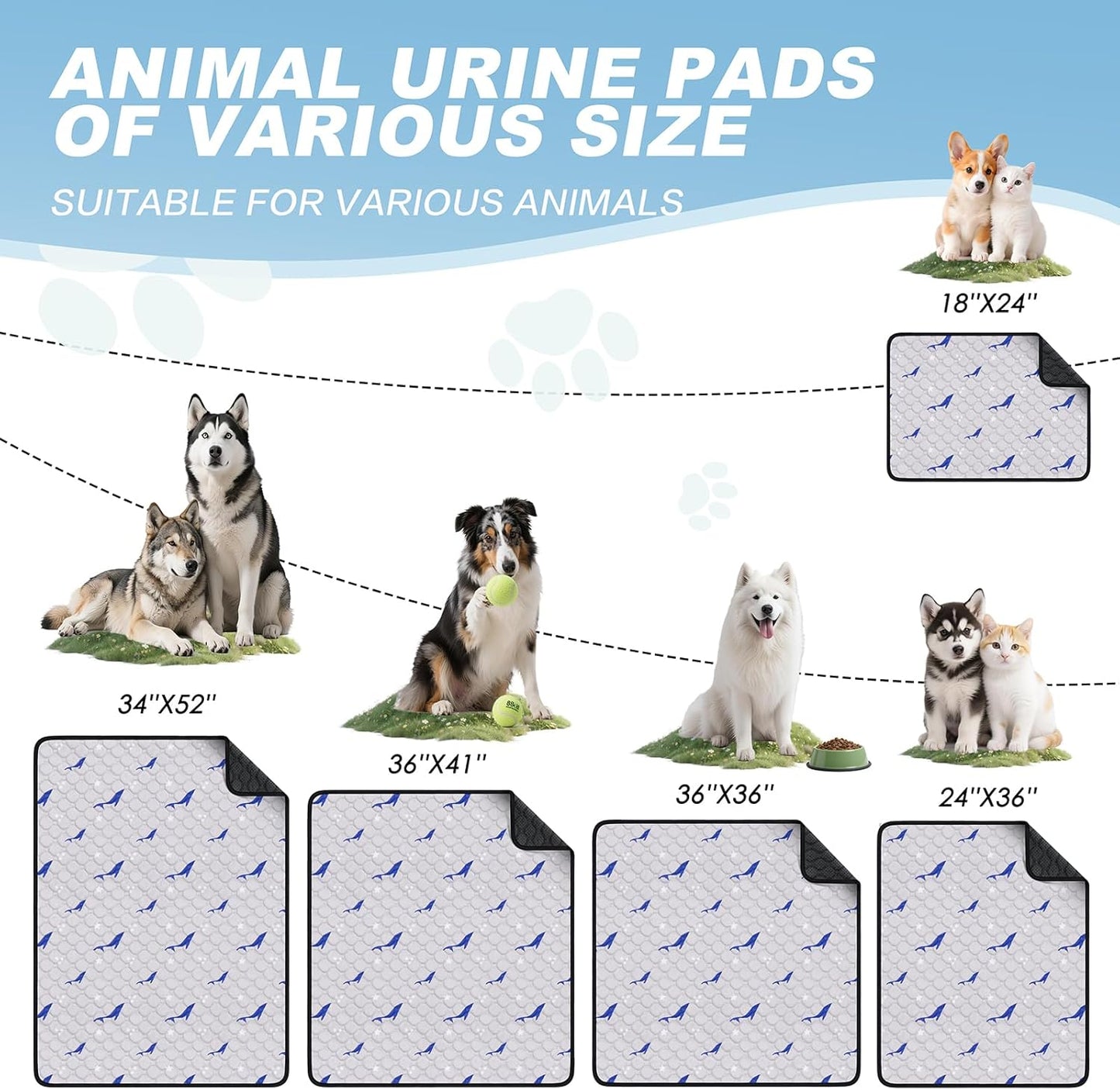 Washable Pee Pads for Dogs, 4 Pack Puppy Pads, Super Absorbent & Leakproof with Anti-Slip Bottom for Dog Training, Crates, Car, Pet Pee Pads, and Furniture Protection, 18"x24"