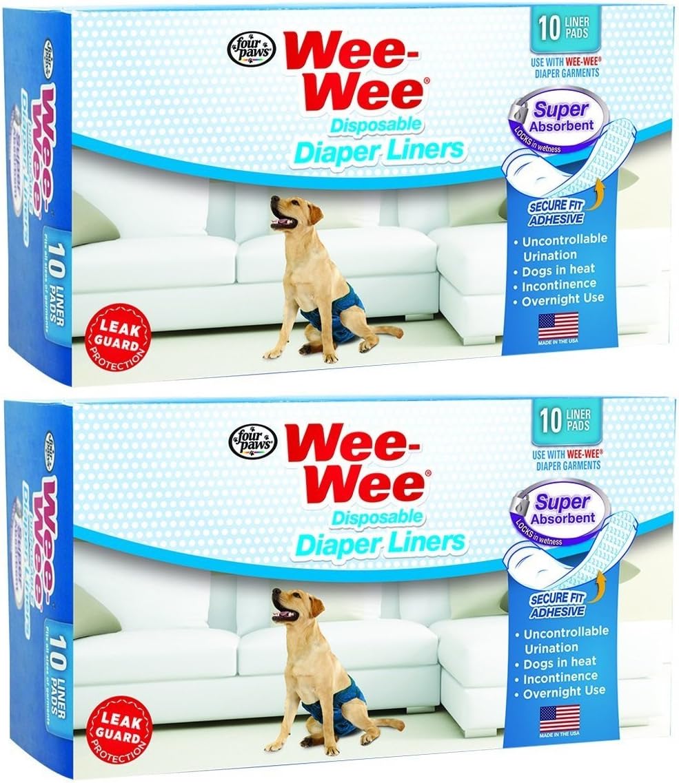 Four Paws Wee-Wee Products Disposable Dog Diaper Super Absorbent Liners, 10 Per Pack, 2.75 inch x 8.25 inch x 4.5 inch