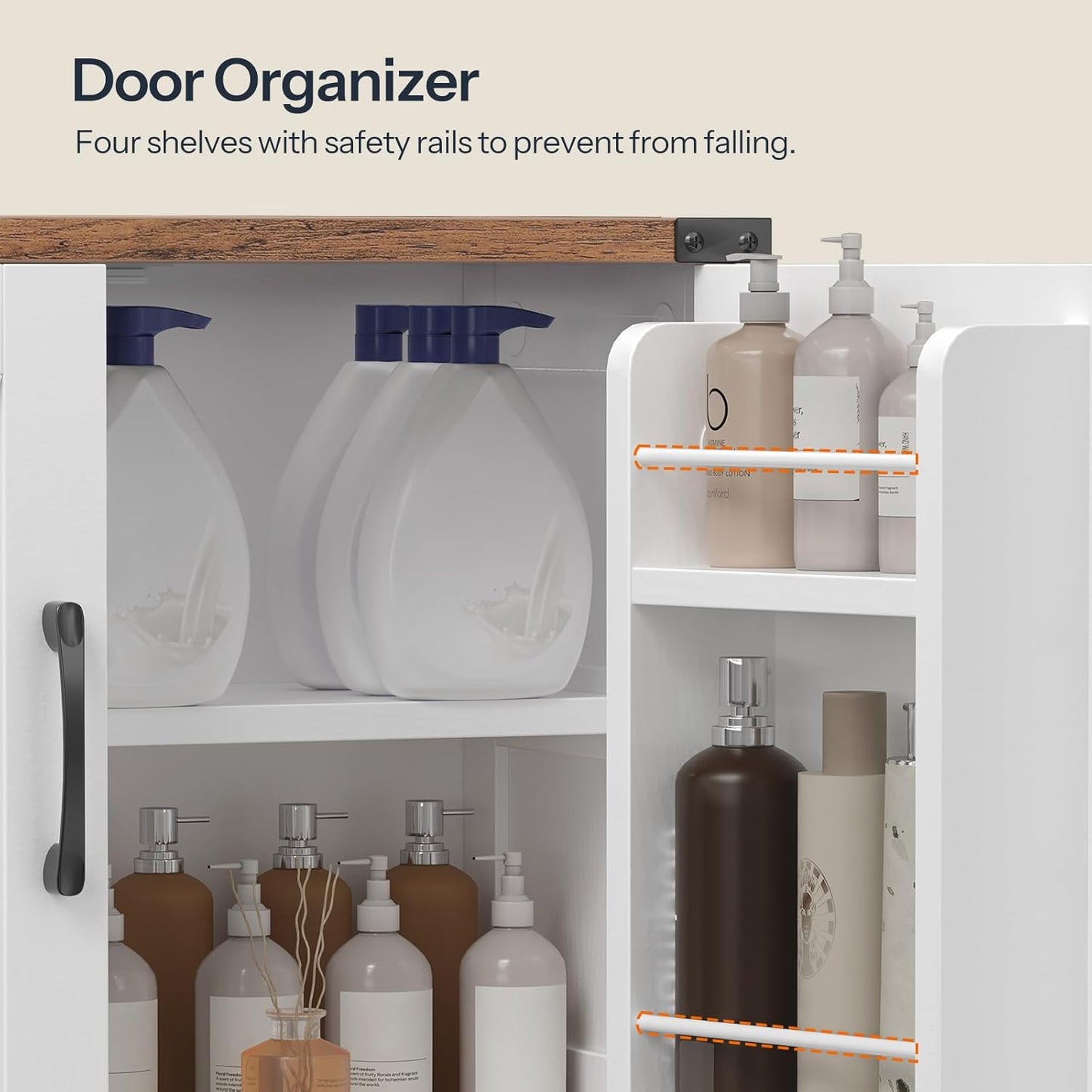 HOOBRO Bathroom Storage Cabinet, Farmhouse Freestanding Floor Cabinet with 2 Extra Hidden Storage Doors, Adjustable Shelves, Large Capacity, Easy Assembly, 11.8 x 23.6 x 43.5 Inches, White and Walnut