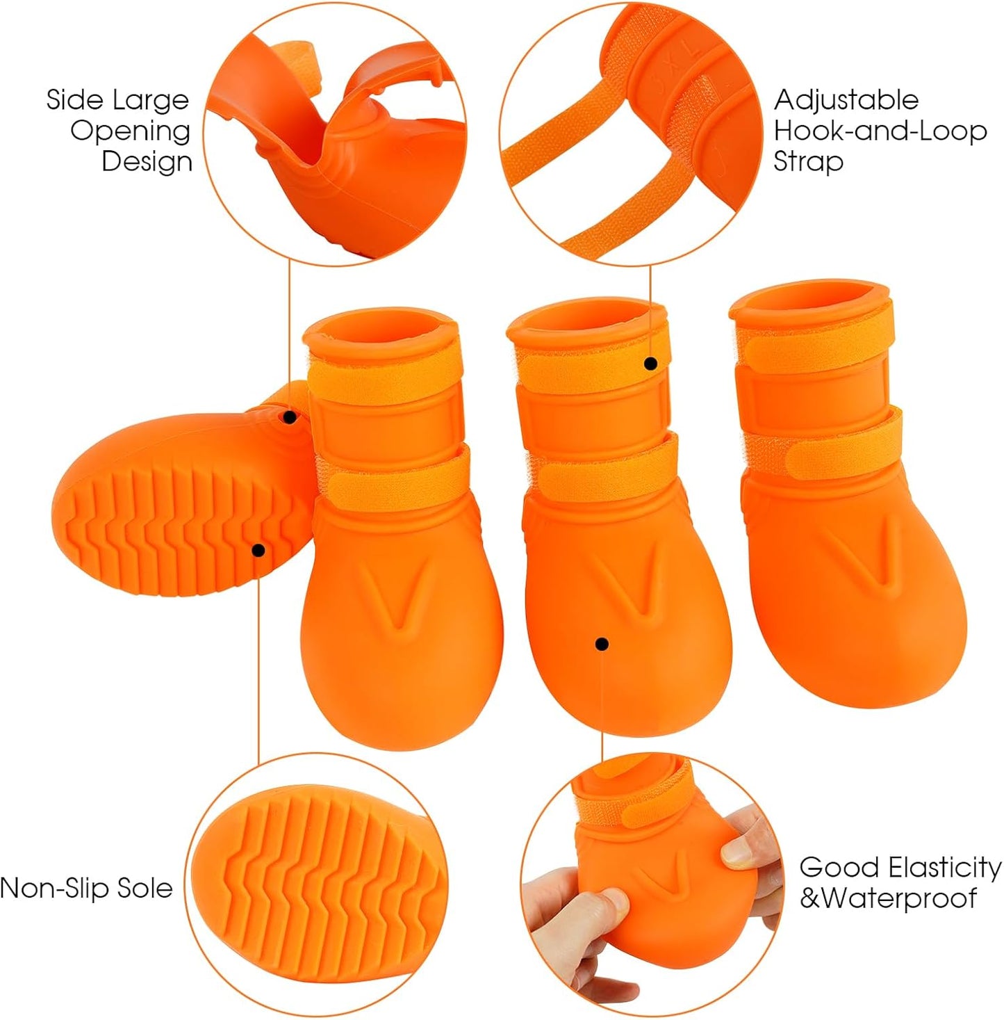 Dog Boots for Rainy Day, Hot Pavement, Non-Slip Waterproof Dog Boots & Paw Protectors, Easy to Clean Dog Shoes for Small Medium Large Dogs (Orange XXL)