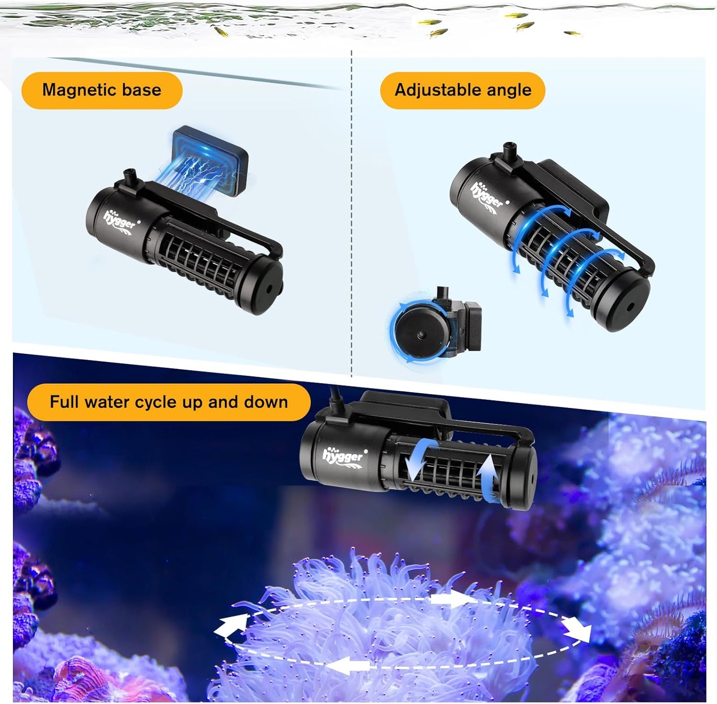 hygger Aquarium Wave Maker 1321 GPH 12W, Adjustable Cross Flow Pump with LED Display Controller, Magnetic DC 24V Aquarium Powerhead for Freshwater and Marine Reef Aquariums Up to 60 Gallon
