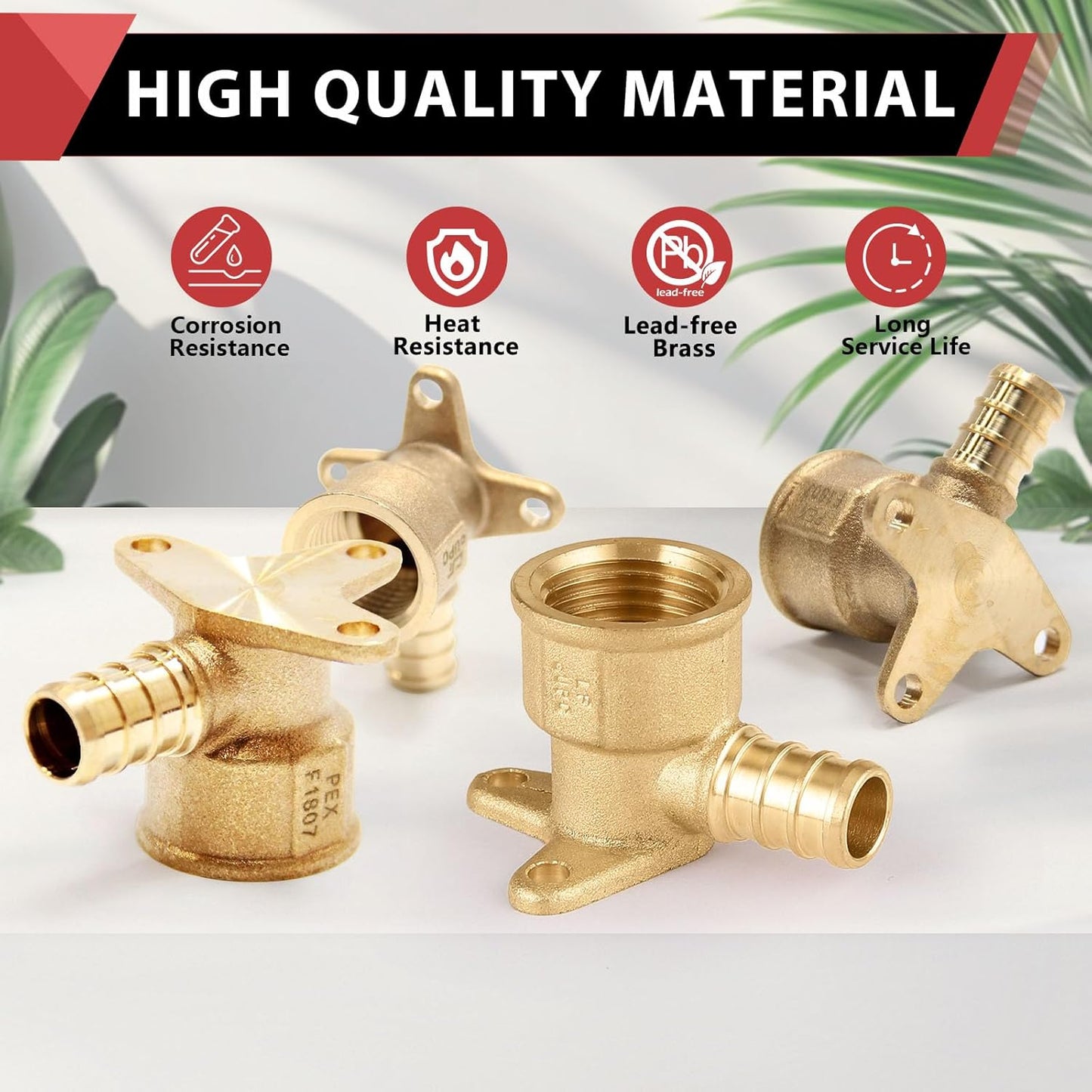(Pack of 10) EFIELD Pex Drop-Ear Elbow Brass Crimp Fitting 1/2 Inch x 1/2 Inch Female NPT, ASTM F1807,(PEX1807159)