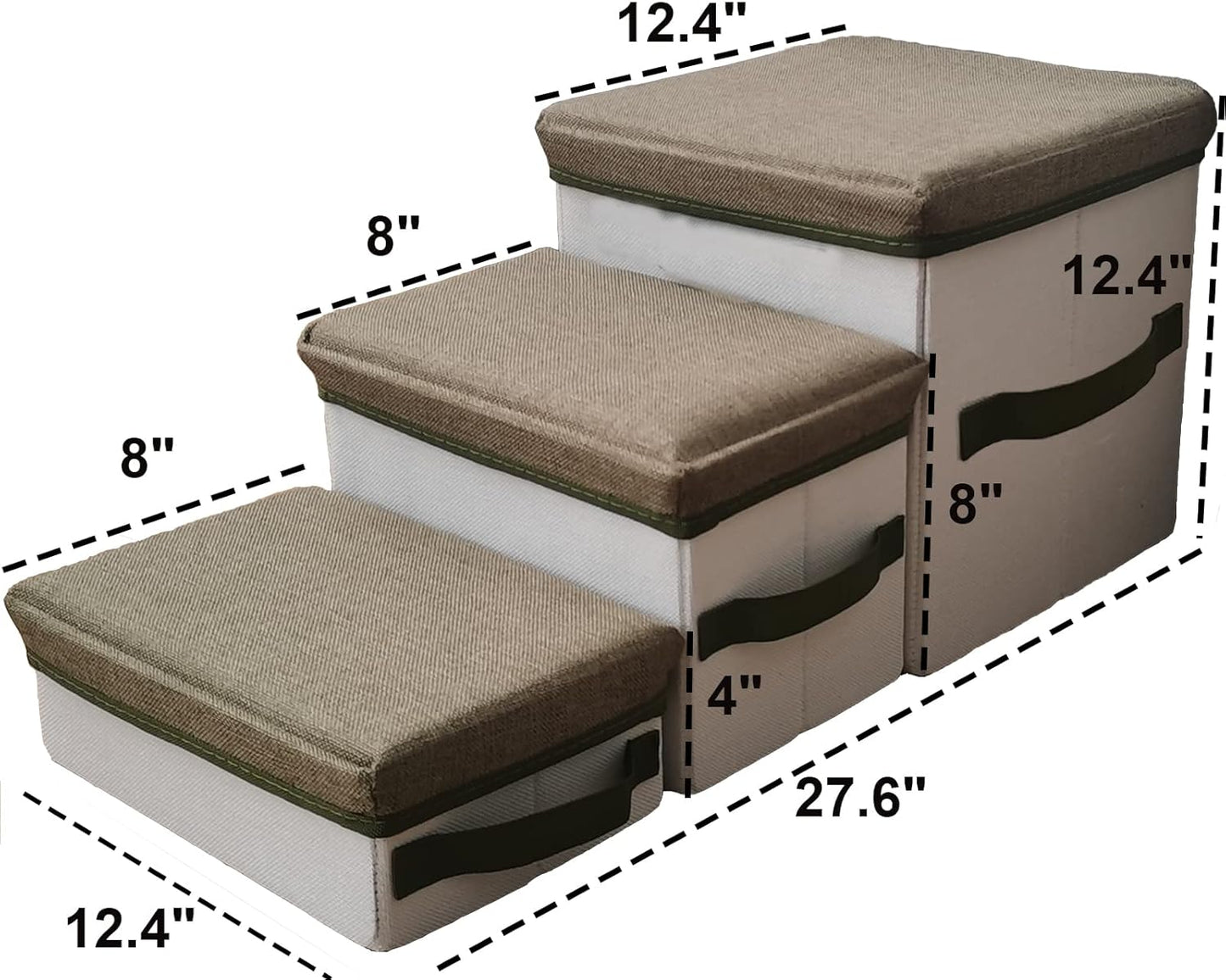 Dog Stairs with Storage Folding Dog Ramp to Bed or Couch, 3-Step Dog Bed Steps Up to 120 lbs