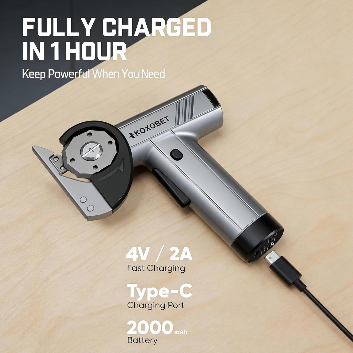2026 Upgrade 4.2V Cordless Cutting Tool, Cardboard Cutter with LED Display, Brushless Motor, Tungsten Steel 3 Blades, Electric Chop Saw for Fabric, Cardboard, Leather, Carpet- Silver