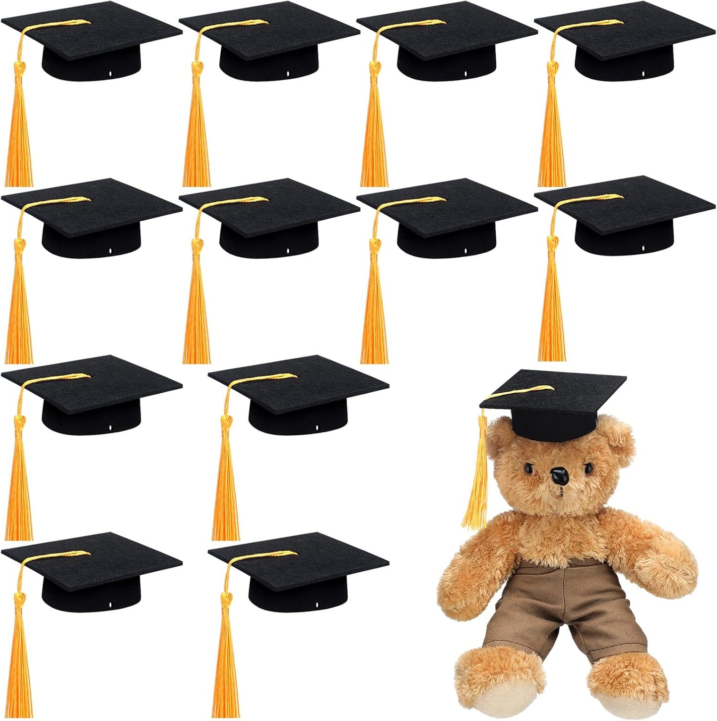 12 Pcs Mini Graduation Cap with Tassel Mini Plush Mason Jar Small Animal Bachelor Hat Photo Prop Party Supply