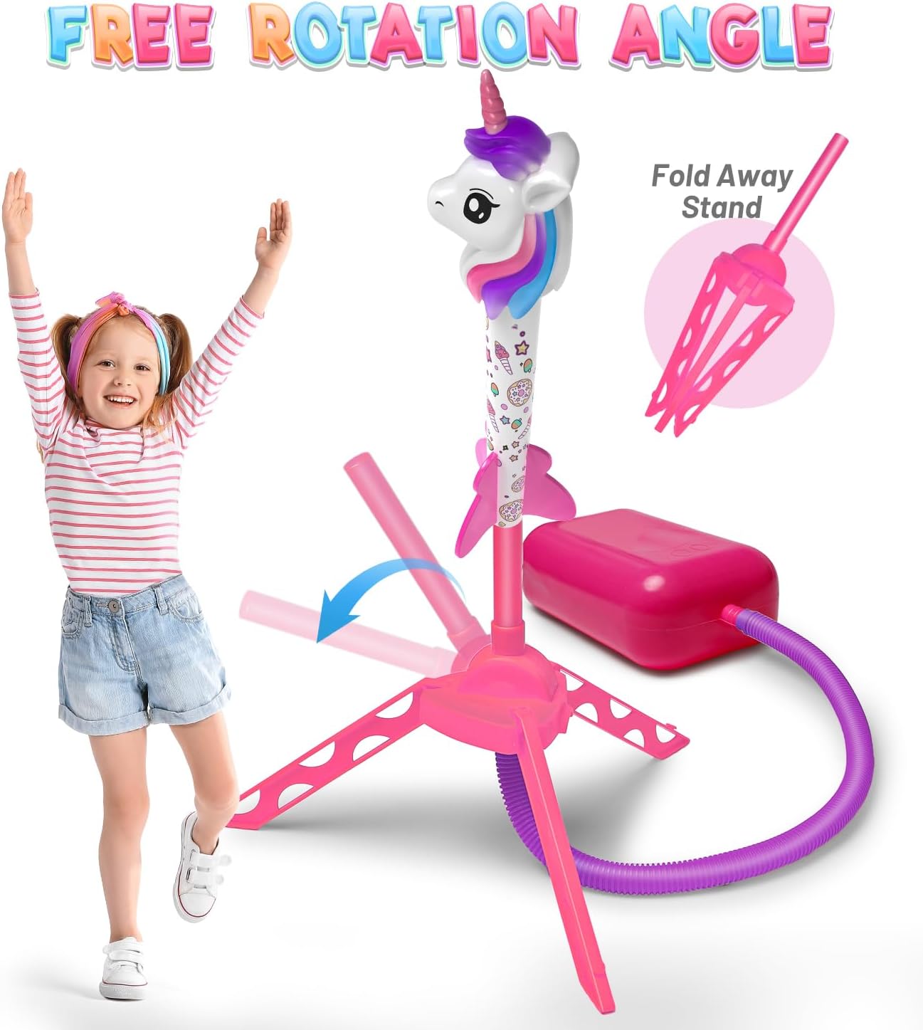 beefunni Unicorn Rocket Launcher for Kids, 4 Unicorns Outdoor Toys for Girls, Christmas Easter Birthday Gifts for Girls Ages 2 3 4 5 6 7 8 Years Old, Fun Indoor Toys for Kids Ages 2-4-6 Years Old