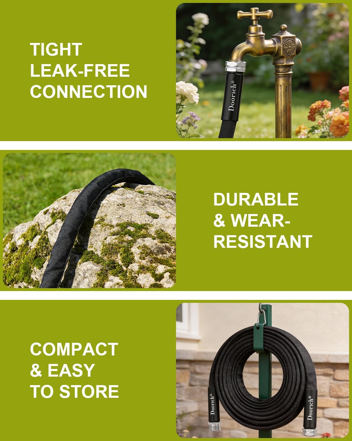 Garden Hose, Lightweight, Ultra Flexible, Durable, Kink-Free Water Hose - Made of TPU, Drinking Water Safe Material, Non-Shrinking, Easy to Store, All-Weather, Black (50 FT)