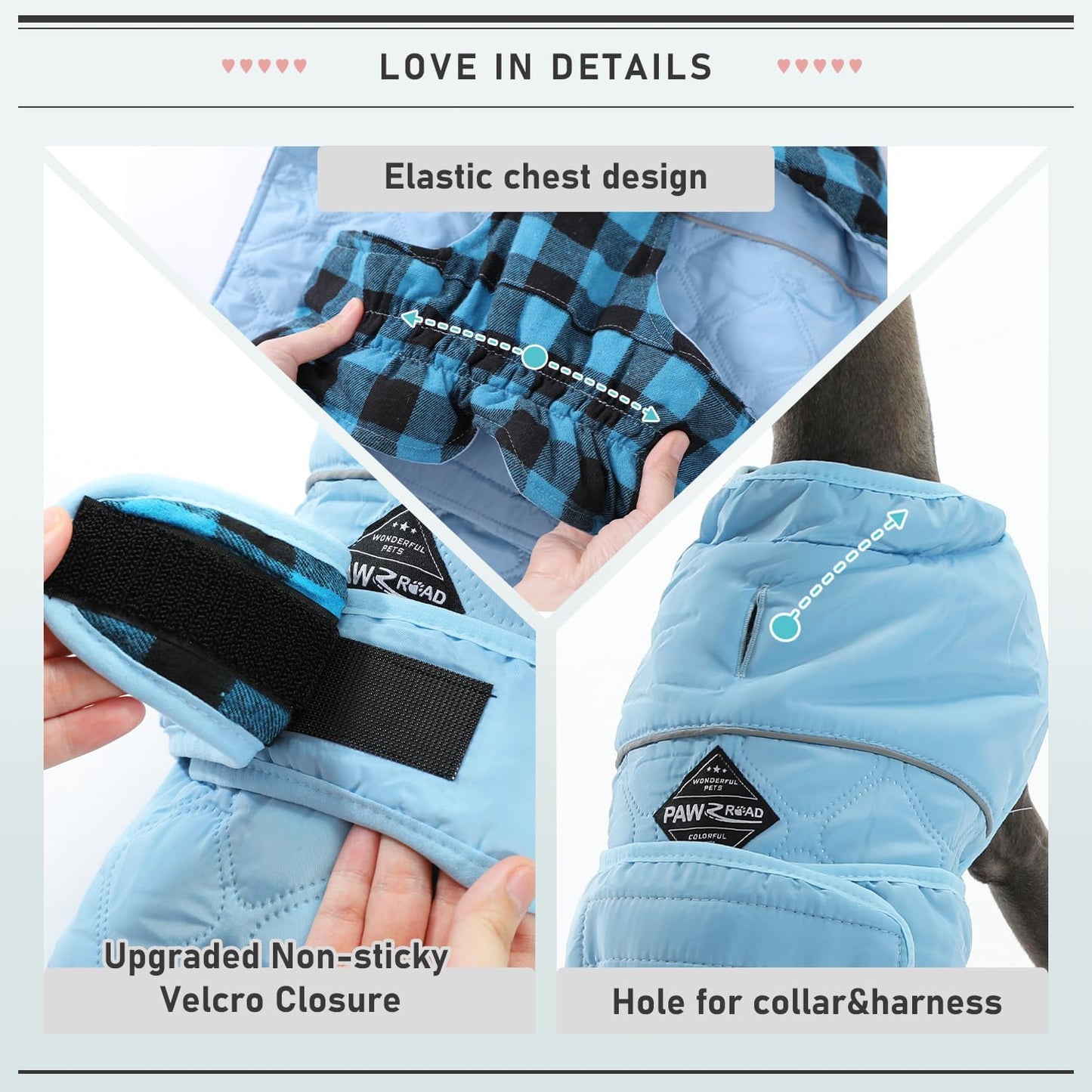 PAWZ Road Dog Winter Coat with 5 Layers Warm Material, Reversible Dog Clothes with 2 Sides, Dog Jacket Outdoor Water Repellent, (Blue Plaid M)