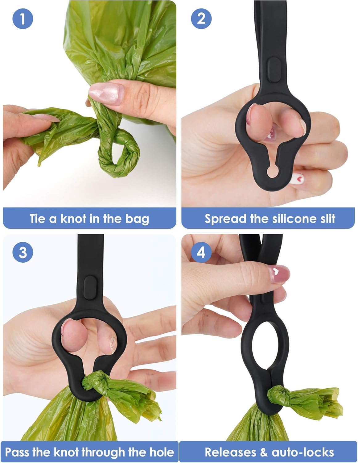 Gobeigo 2-Pack Silicone Used Poop Bag Holder - Hands-Free Leash Attachment, Never Hold a Stinky Bag Again! Secure Carrier for Dog Walking, Training And More