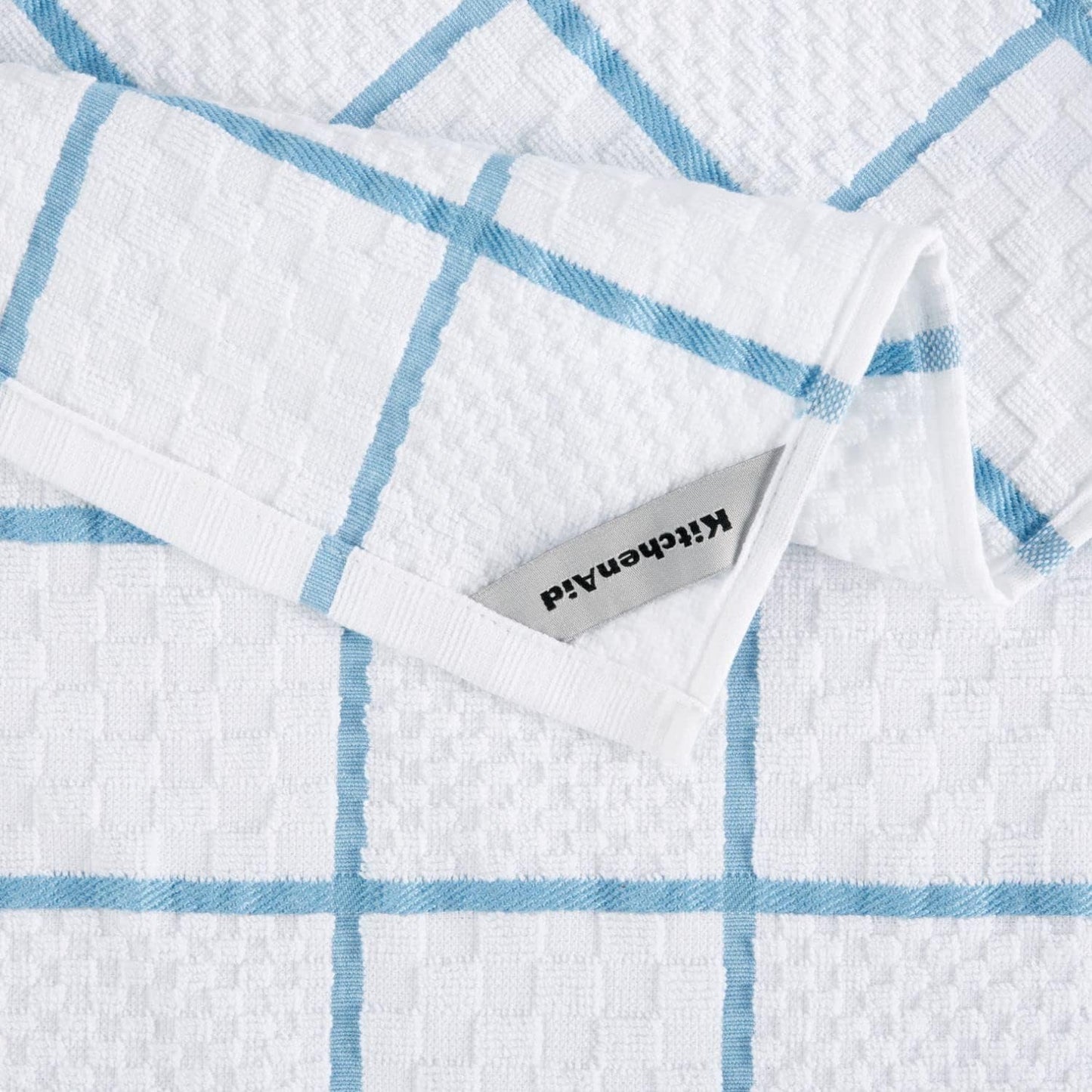 KITCHENAID Quilted Cotton Terry Cloth Oven Mitt, Pot Holder, Kitchen Towel 4-Pack Set, Heat Resistant, Silicone Grip, Gift Set, Blue Velvet, 16"x26", 7"x13" & 7"x10"