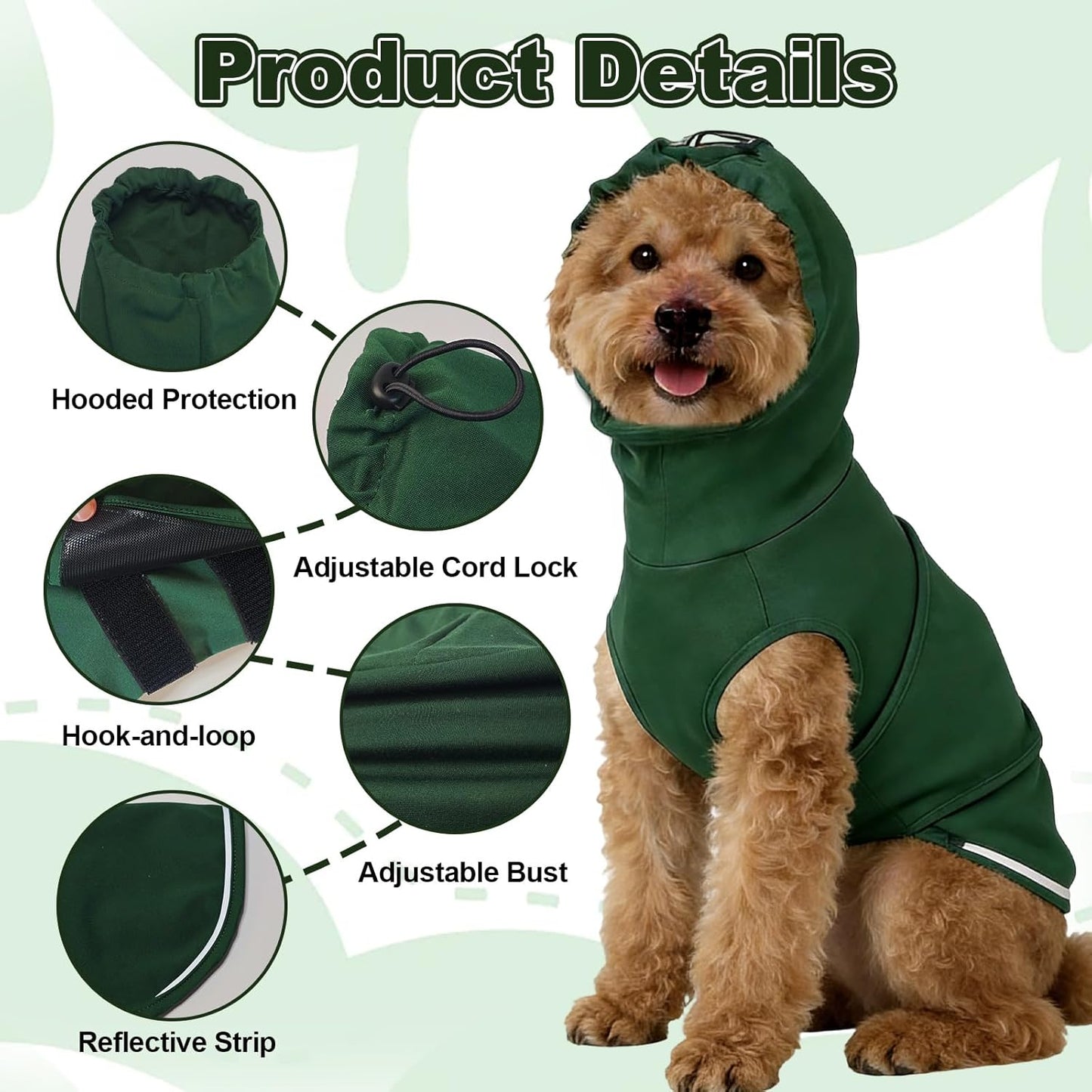Skin-Friendly Dog Thunder Jacket for Medium Dogs, Soft Dog Calming Vest for Fireworks, Separation, Green Thunder Anxiety Jacket for Dogs and Cats