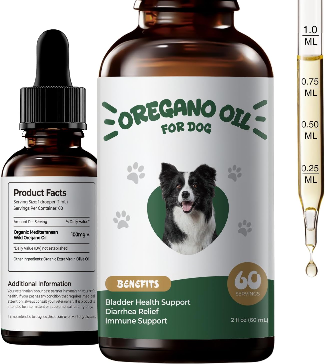 Oregano Oil for Dogs Drops, Organic Oil of Oregano in Extra Virgin Olive Oil, Mediterranean Wild Oregano, Immune and Digestive Support, Easy-to-Use Dropper, 2 fl oz