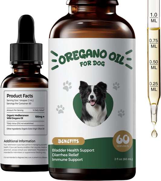 Oregano Oil for Dogs Drops, Organic Oil of Oregano in Extra Virgin Olive Oil, Mediterranean Wild Oregano, Immune and Digestive Support, Easy-to-Use Dropper, 2 fl oz