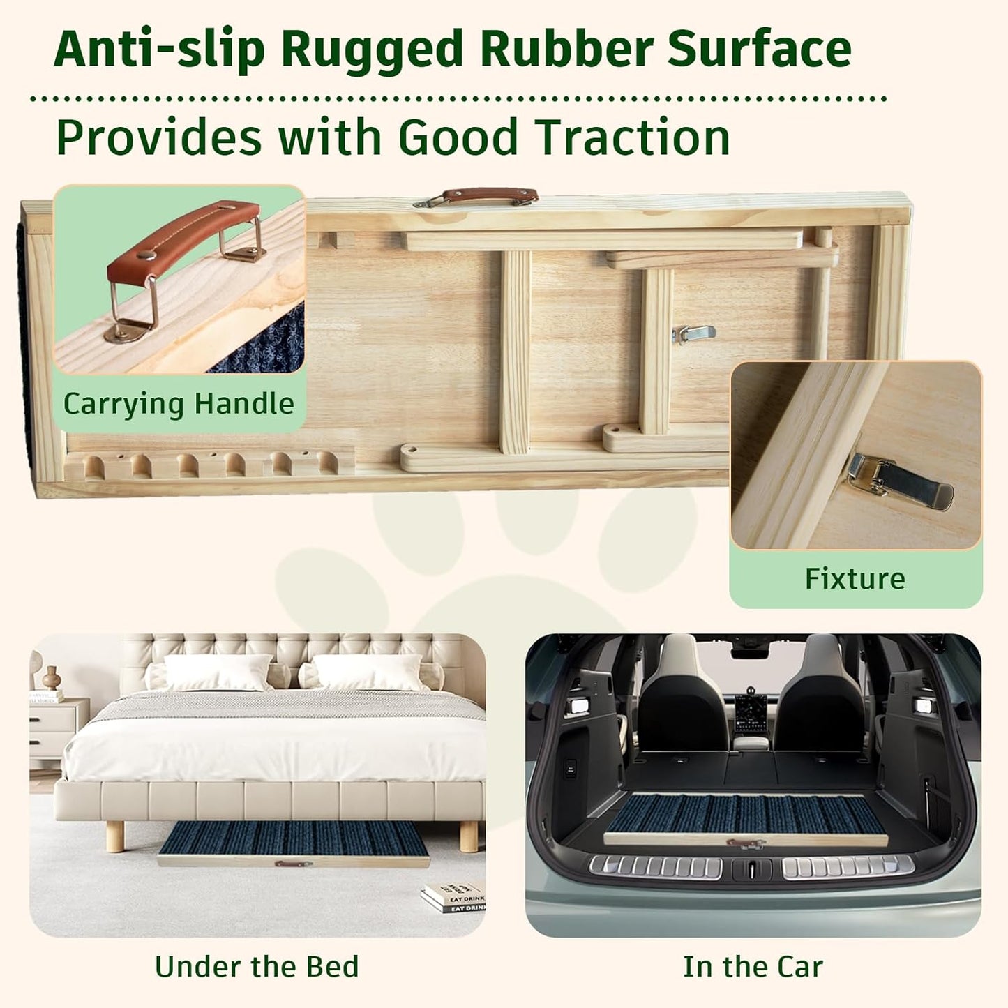 Dog Ramp for Bed, 43.5" Long Wooden Foldable Dog Ramp, 6 Adjustable Heights from 14" to 26" with Anti-Slip Traction Mat, Portable Pet Ramp for Car, Bed, Couch, Max 200lbs - 43.5inch