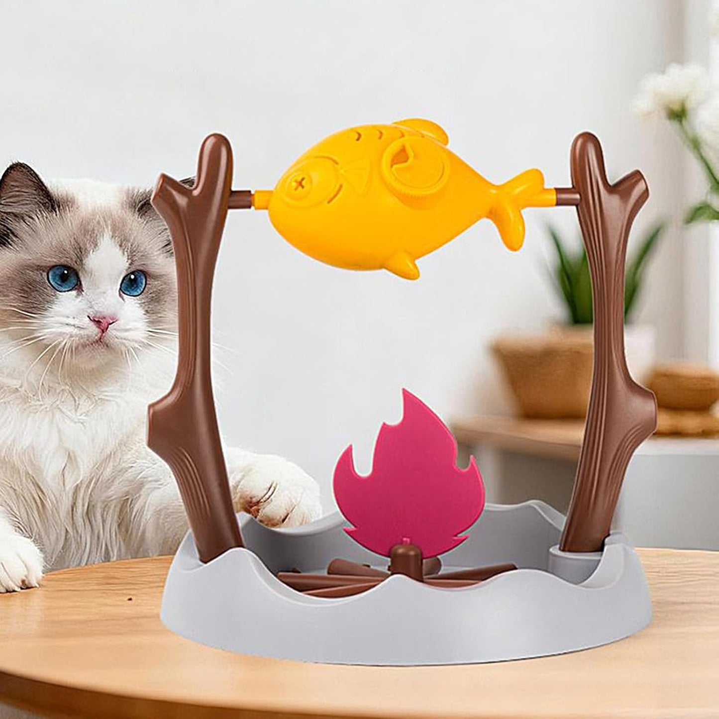 Cat Treat Dispenser Toy - Grilled Dry Food Dispenser, Interactive Feeding Tool for Home Mealtime, Playful Puzzle with Slow Eating, Pet Accessory, Training Toy for Mental Stimulation