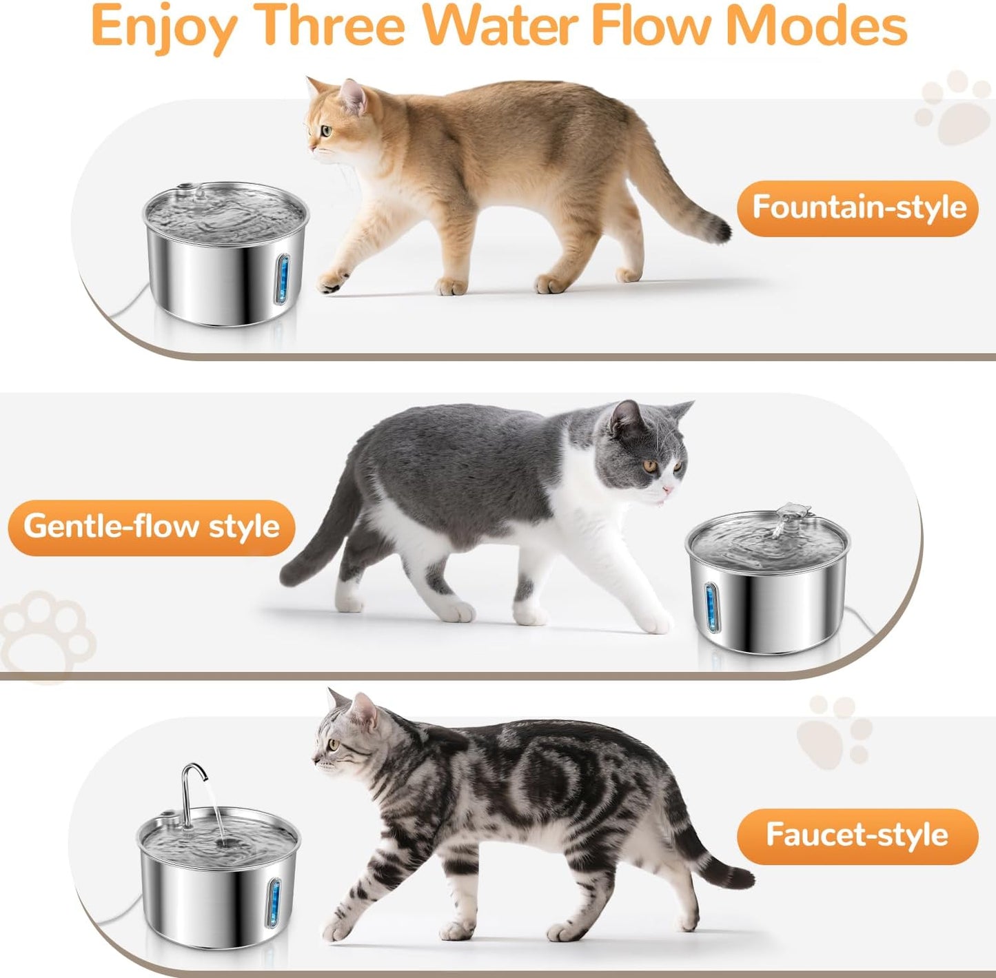 Cat Water Fountain Stainless Steel, 135oz/4L with Adjustable Pump & 3 Flow Modes, Ultra-Quiet Automatic Cat Dog Water Dispenser, Large Capacity Water Fountain for Cats, Dogs, Multiple Pets