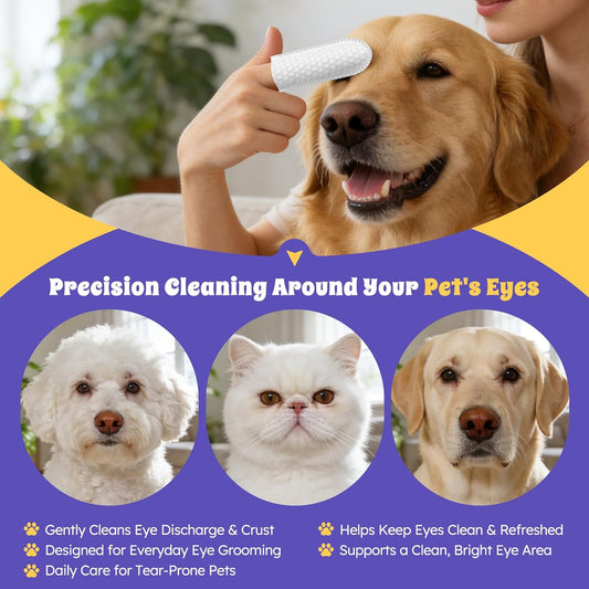 Dog & Cat Eye Wipes – Finger Wipes for Tear Stains, Discharge & Crust, Hypoallergenic, 50 Wipes, Gentle Pet Eye Cleaning