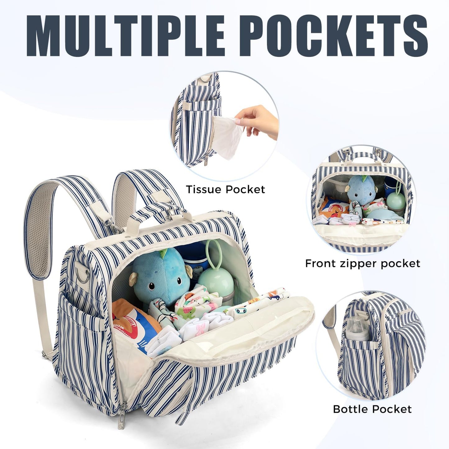 ALLCAMP Diaper Backpack, Waterproof Large Capacity Baby Bag, Multi-Function Nappy Bag with Stroller Hooks, Convertible Tote