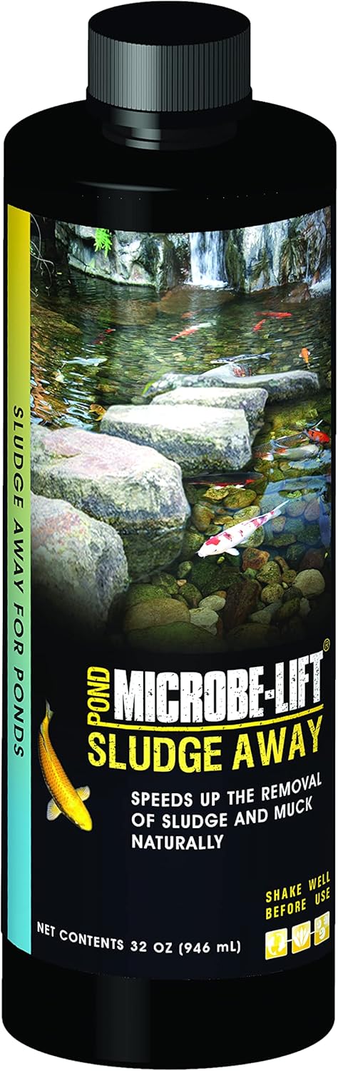 MICROBE-LIFT Sludge-Away Pond and Outdoor Water Garden Sludge Remover, Safe for Live Koi Fish, Plant Life, and Décor (32 Ounces)