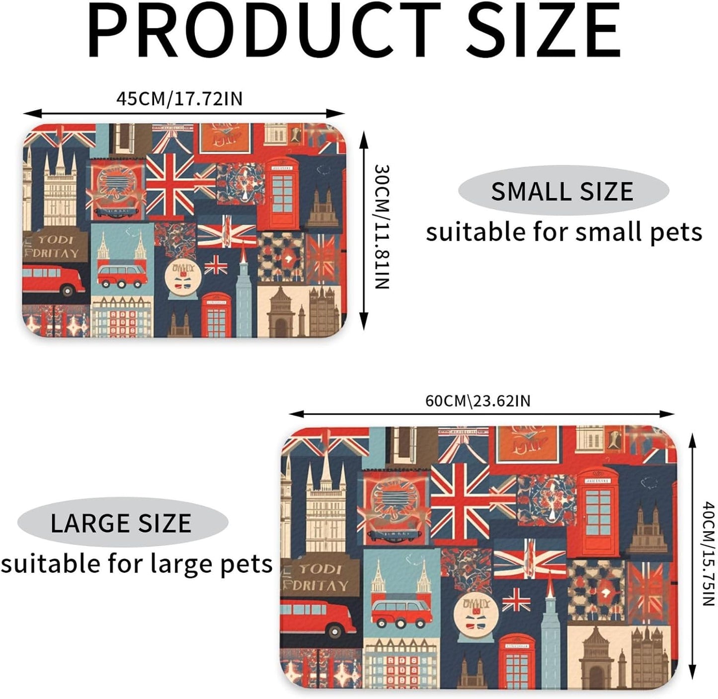 England Symbols Pet Feeding Mat 30x45cm Absorbent Leather Dog Cat Food Mats Non-Slip Dog Bowl Mats for Food and Water, Quick Dry Pets Placemats for Cats and Dogs Water Bowl