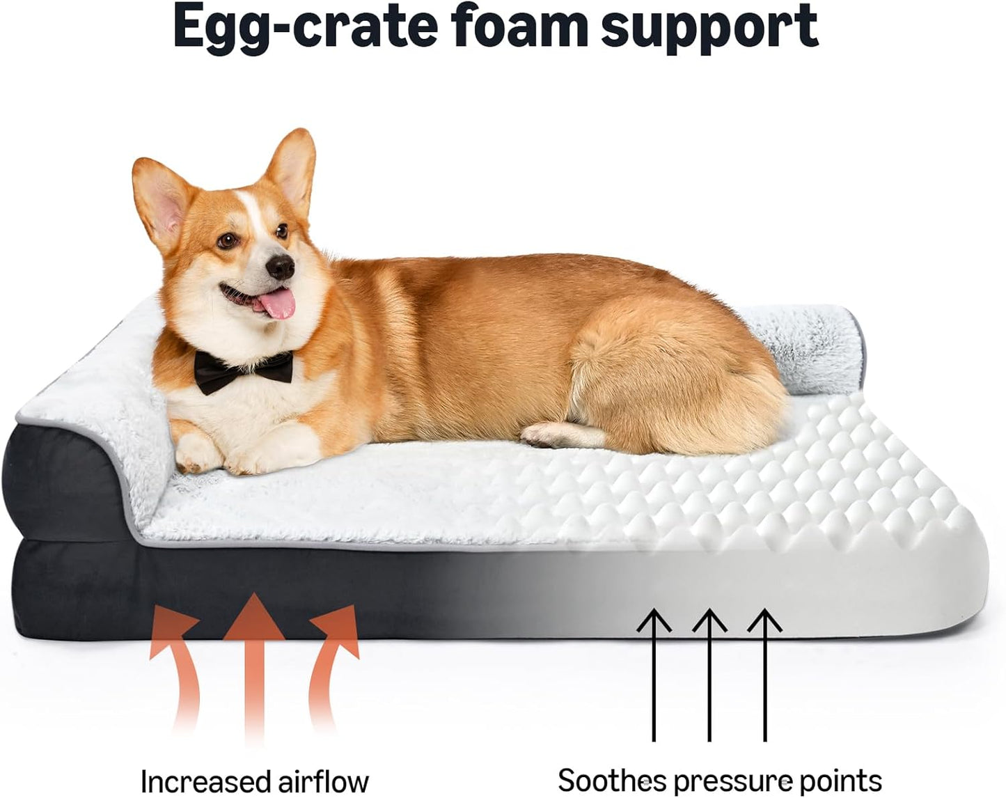 Amazon Basics Washable L-Shaped Dog Bed for Small Dogs, Anti-Slip Pet Sofa Bed for Indoor Dogs, Crate Bed, 30x20x6.5 Inches, Gray, Small