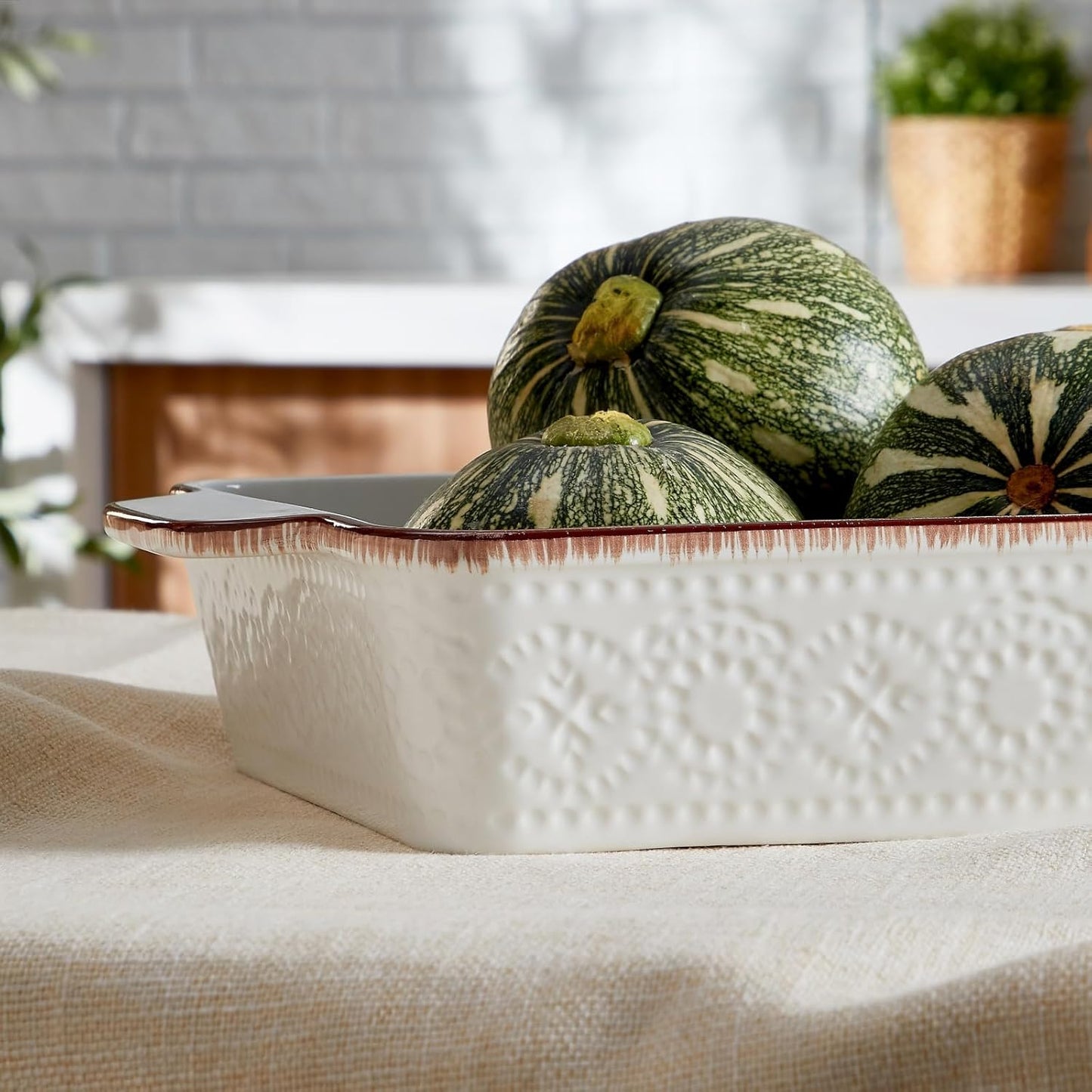 ONEMORE Casserole Dishes for Oven, Ceramic Baking Dish Set of 4, Non-Stick Lasagna Pans with Handles, Rectangular Bakeware Set for Cake, Roasting, Broiling, Gratin, Banquet, Microwave & Dishwasher Safe(3.8/2.6/1.7/1.1 Qt) (White 01)