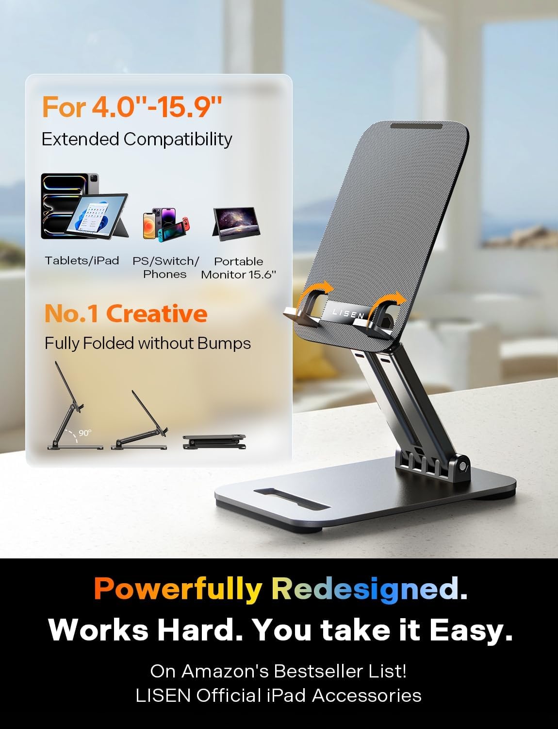 LISEN for iPad Stand Tablet Holder for Desk, Office Desk Accessories for Men Women Kids Tablet Gifts, Office Home Essentials Gadgets Portable Monitor Stand for 2026 New iPad a16 Accessories Switch