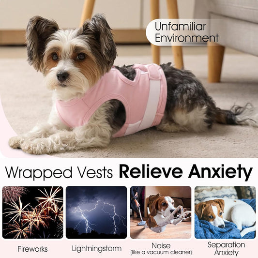 XS Dog Anxiety Vest,Sleeveless Calming Jacket | Adjustable Wrap The Chest for Small Dogs,Soft Lightweight Easy to Wear,Relief Anxious,Fear of New Places,Social Stress (Pink)