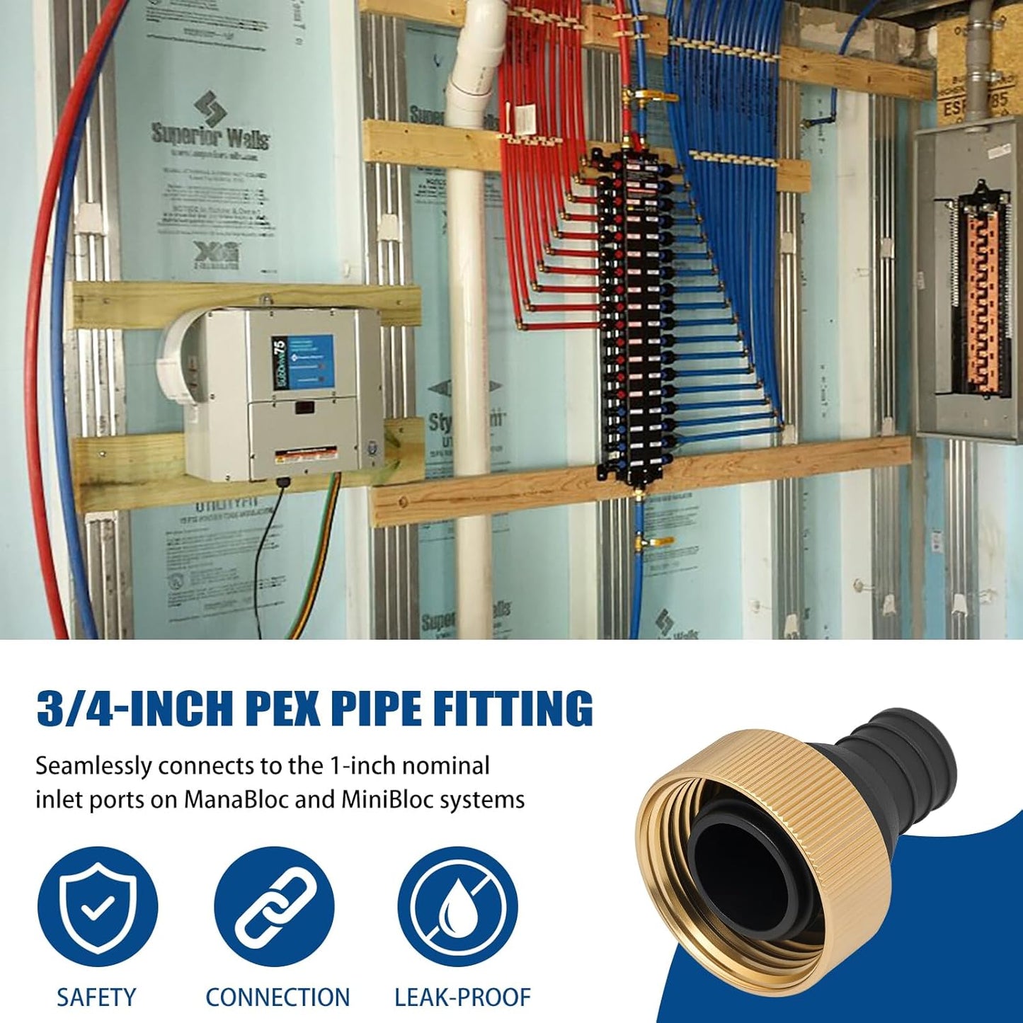 50141 3/4" PEX Crimp Supply Adapter for Viega ManaBloc and MiniBloc 1" Nominal Inlet Ports - 3 Pcs