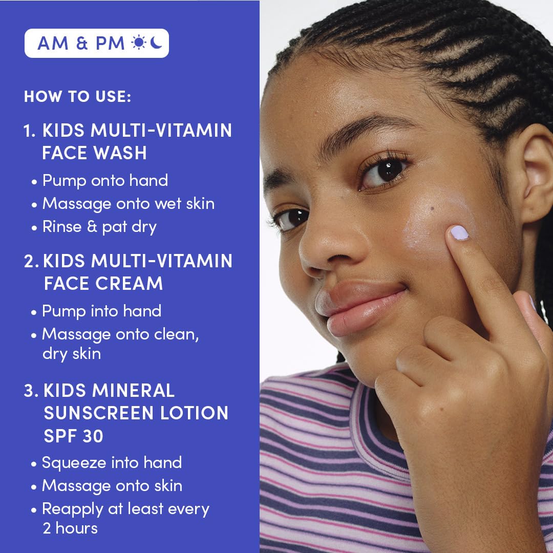 Evereden Kids Daily 1-2-3 Routine Bundle with Multi-Vitamin Kids Face Wash, Face Cream, SPF 30 & Spa Headband – Non-Toxic, Dermatologist-Tested & Gentle Skincare for Kids – Perfect for Daily Care