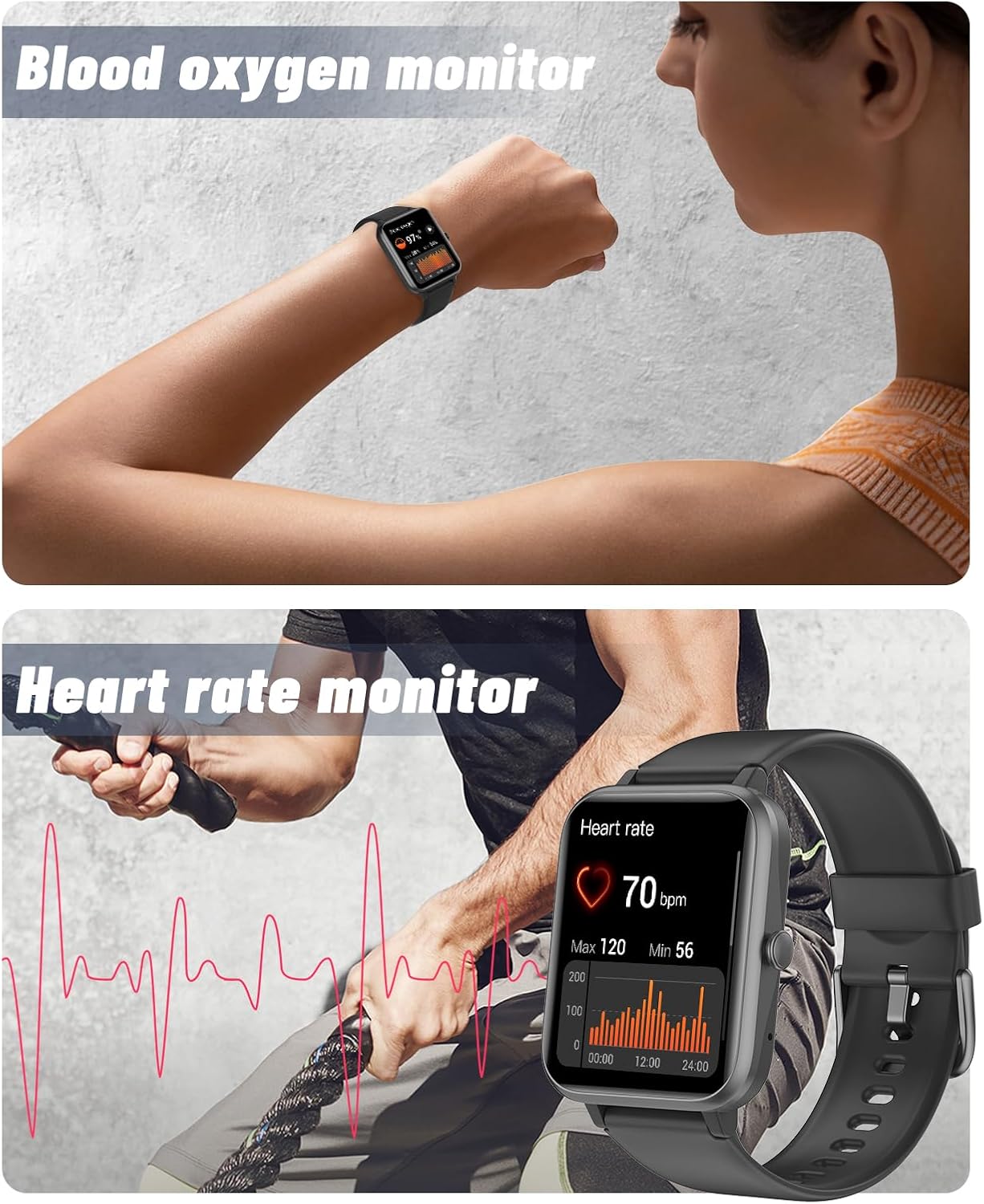 GRV Smart Watch for iOS and Android Phones (Answer/Make Calls), Watches for Men Women IP68 Waterproof Smartwatch Fitness Tracker Watch with Heart Rate/Sleep Monitor Steps Calories Counter (Black)