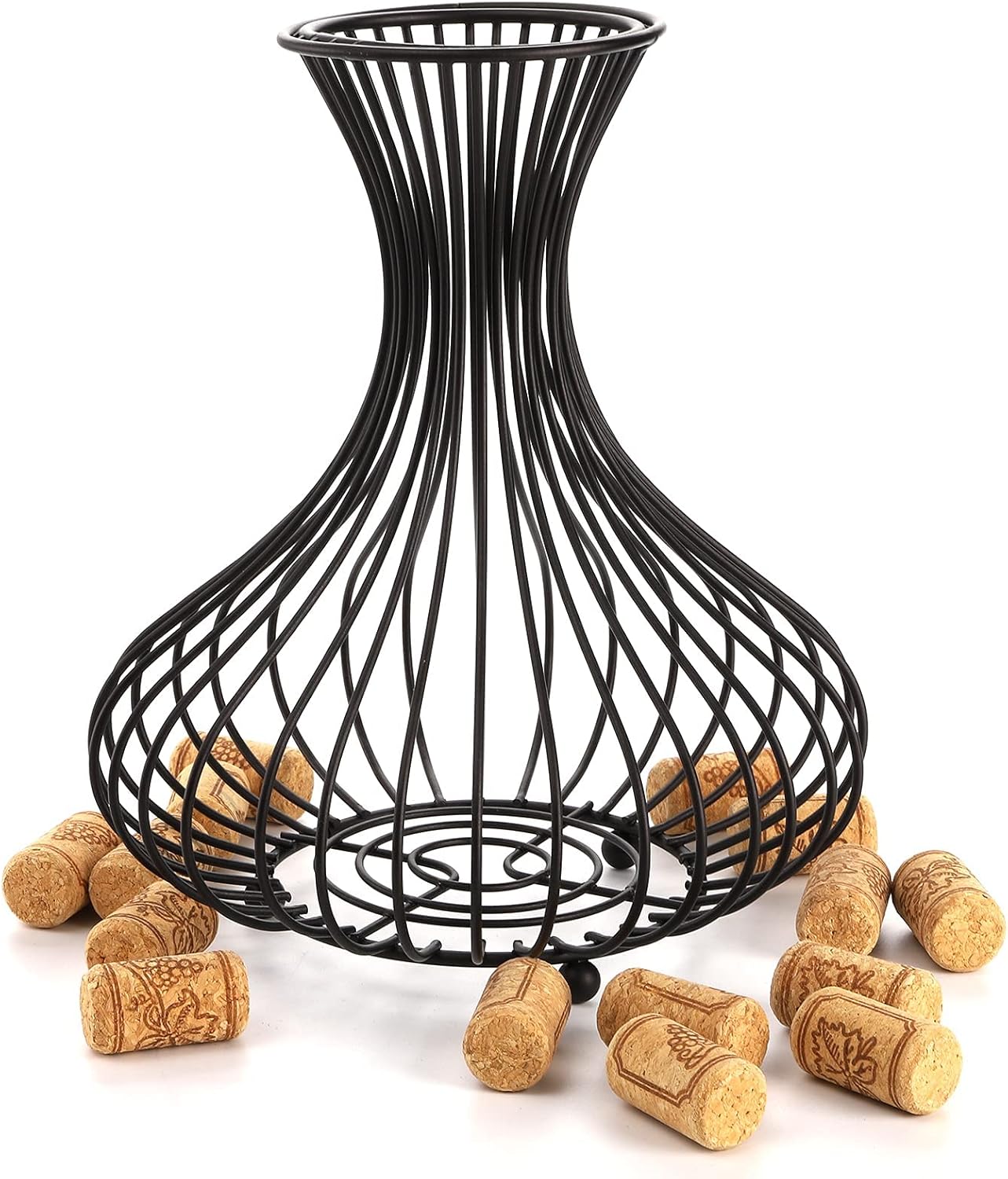 Tebery Metal Black Wine Cork Display Holder, Wine Stopper Collector, Decorative Free Standing Cork Storage Rack Catcher Container Cage, Holds 150 Wine Corks