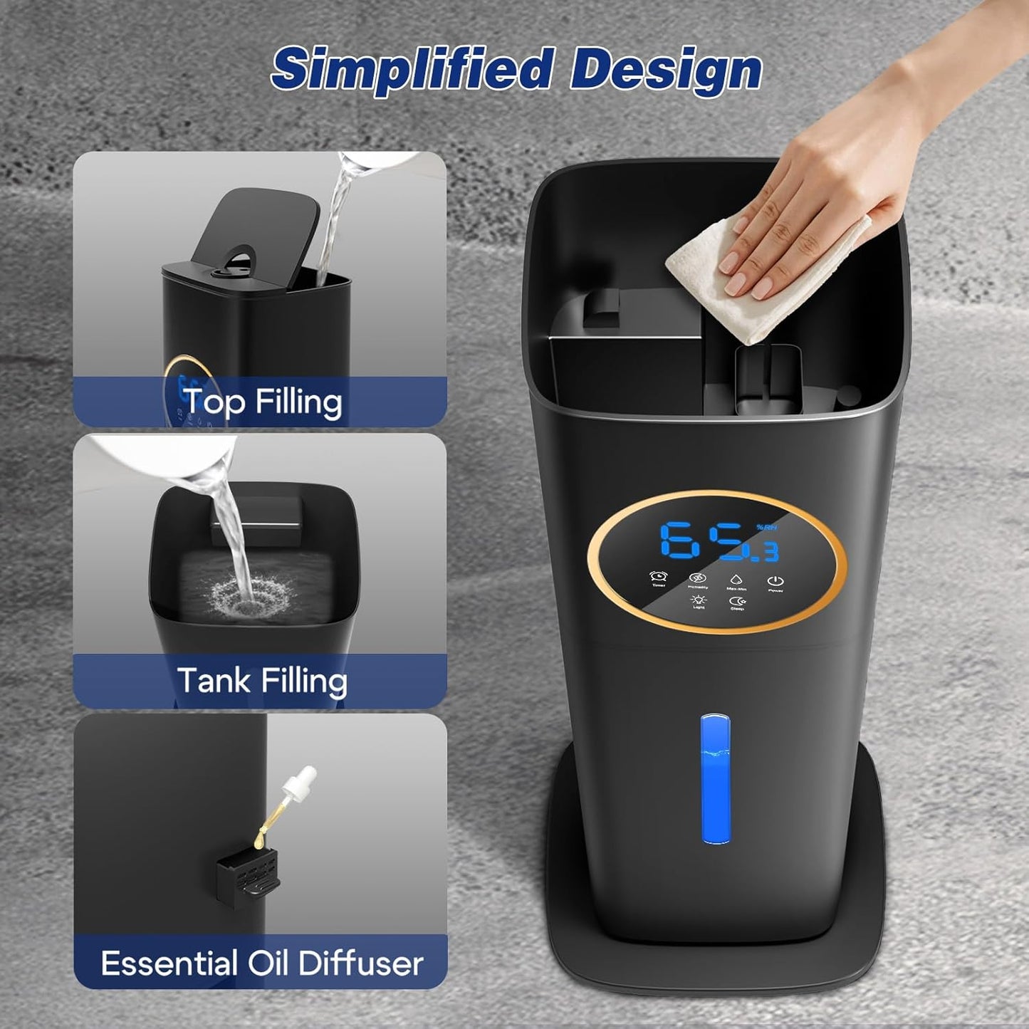 Humidifiers for Bedroom, 2.1Gal/8L Humidifier large room with Essential Oil Diffuser, Top Fill Whole House Cool Mist Humidifiers for Plants Baby Kids Adults(Black)