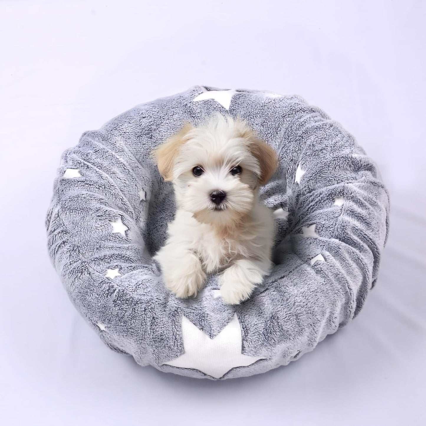 Dog Bed Covers Replacement Washable with Glow in The Dark Gray Star Pattern - Soft Velvety Fabric Protector with Elastic Edges for Small & Medium Dog Beds, 30" x 9.8"