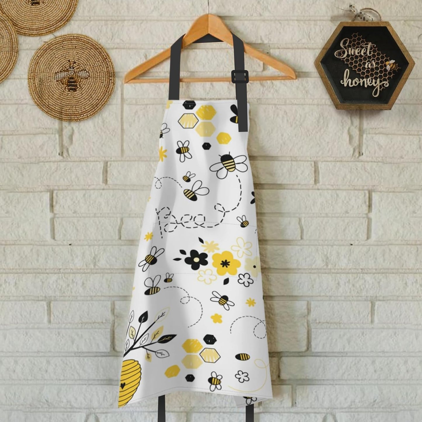 Bee Aprons for Women with 2 Pockets, Adjustable Waterproof Cute Kitchen Apron for Cooking Baking Dishwashing, BBQ, Gardening, Spring Easter Decor, Gifts for Mom Wife, Women