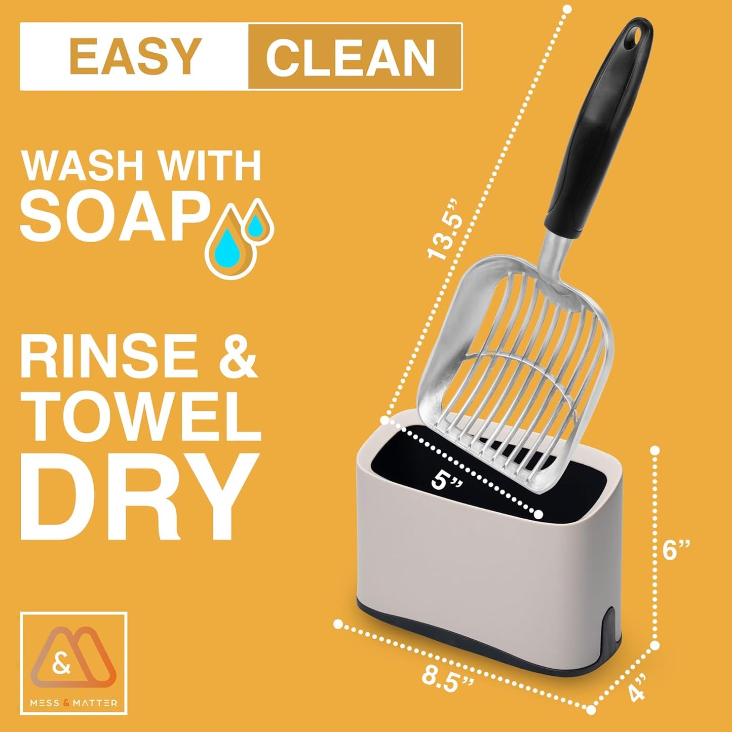 Heavy Duty Full Metal Cat Litter Scoop with Holder - Speed Sifter Litter Box Scooper Captures All Clumps - Kitty Litter Sifting Shovel Comfy Handle - Cat Scooper Includes Litter Bags & Non-Slide Clip