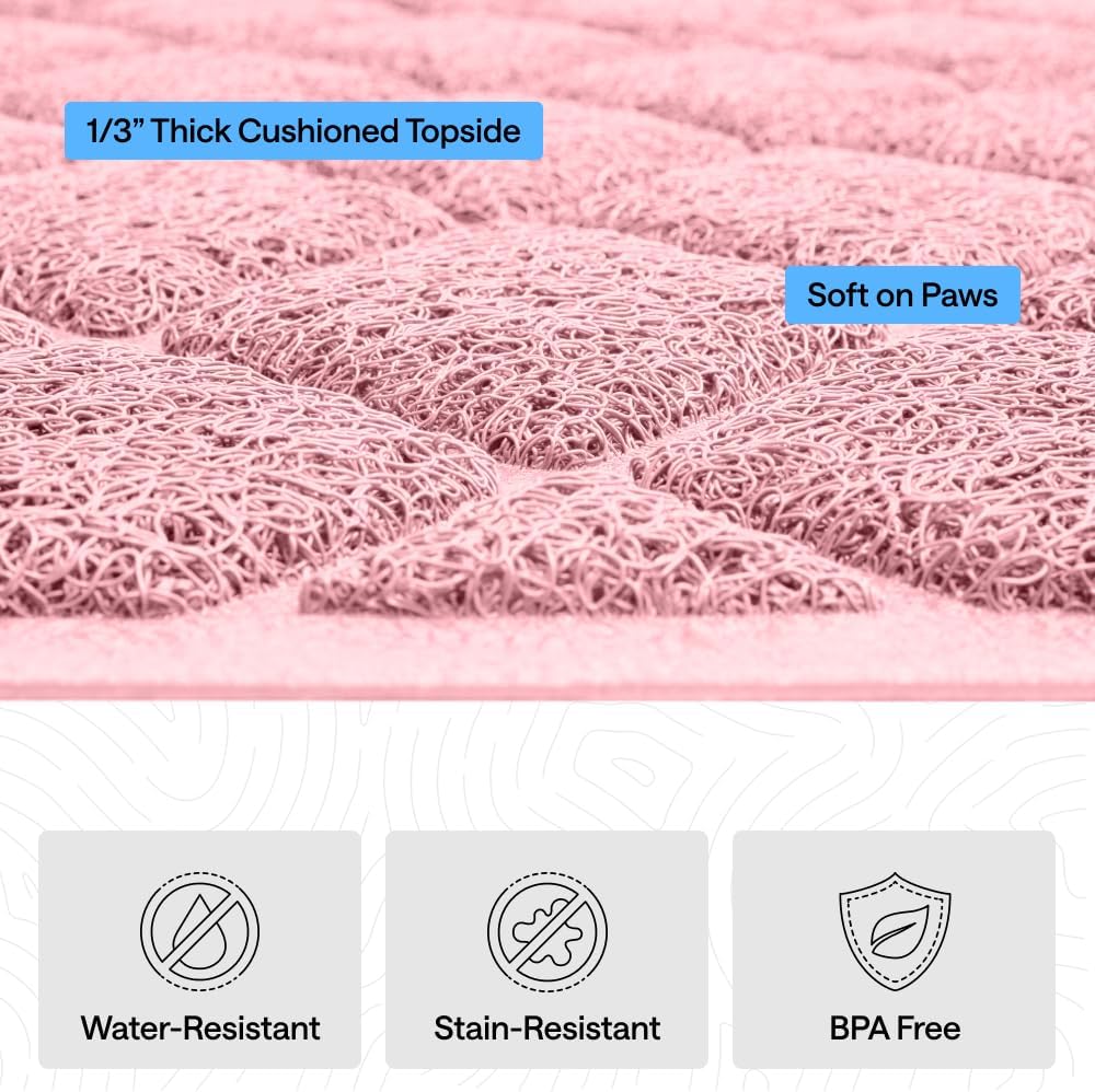 GORILLA GRIP Cat Litter Box Mat, 35x23, Cushioned Coil Mesh Litter Trapping Mats, Scatter Control Supplies for Less Mess, Phthalate Free, Ultra Deep Catch Grooves, Rinse or Vacuum to Clean, Light Pink