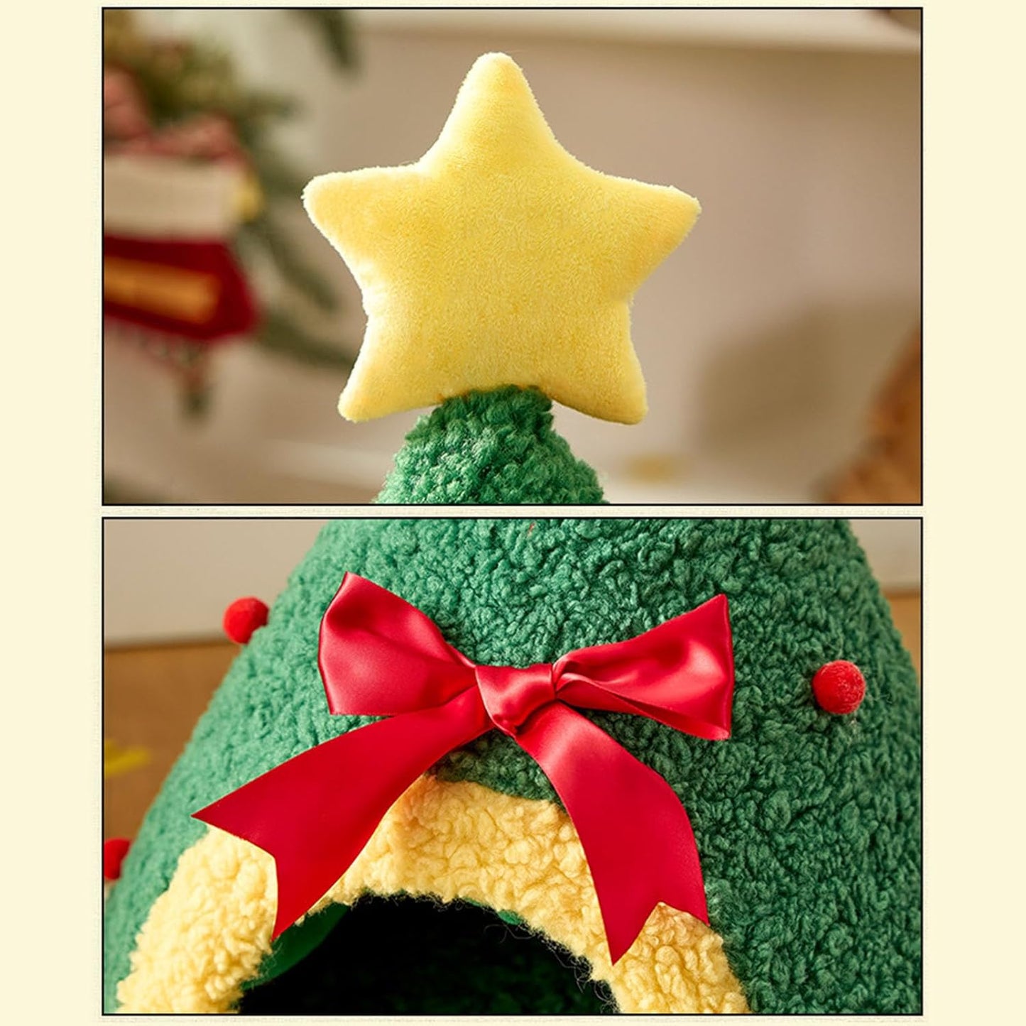 Winter Warm Cats Bed Christmas Theme Soft Foam and Removable Cover Shelter House Rest Bed for Small Animal Home Decors Festival Pet House