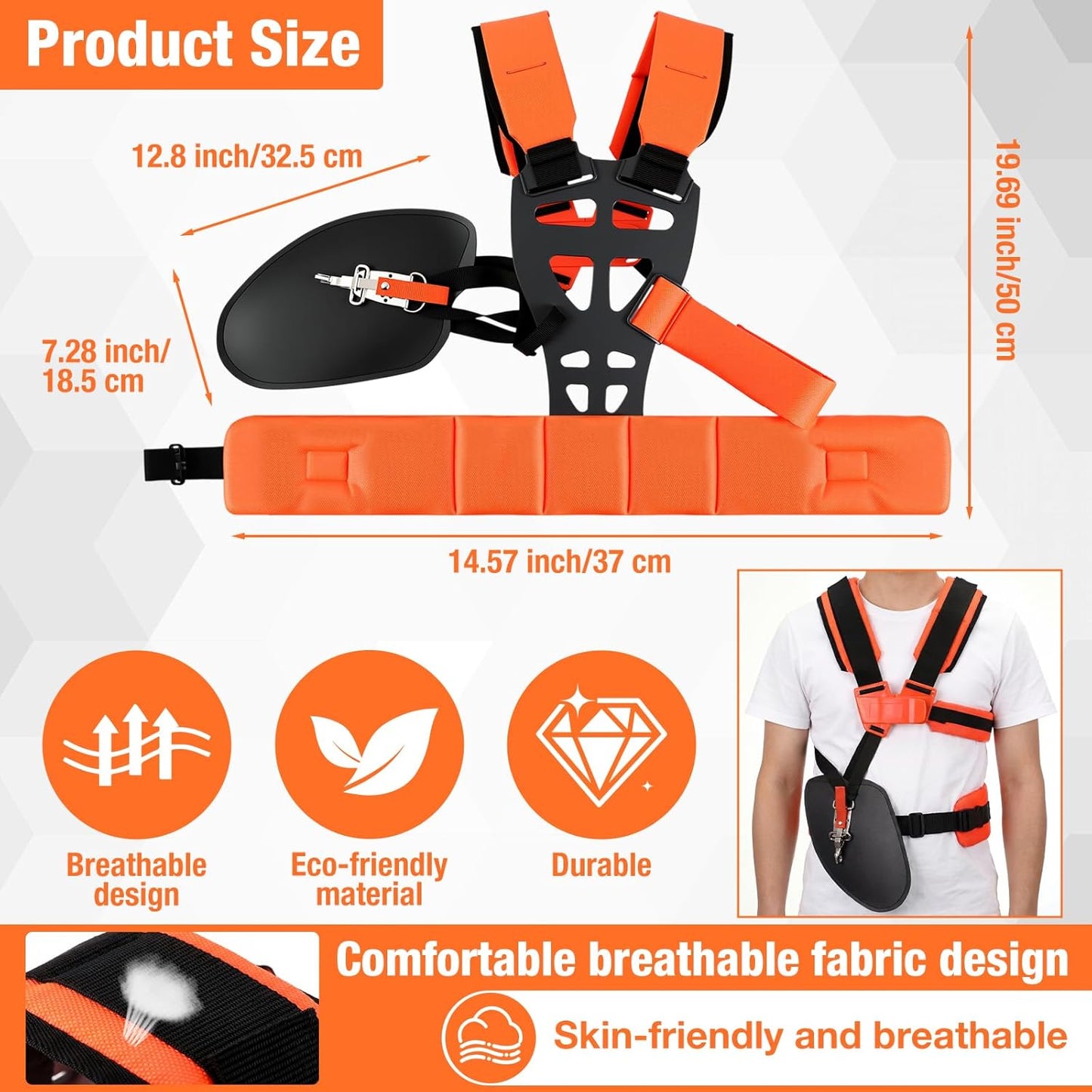 Trimmer Shoulder Strap Padded Universal Adjustable, String Trimmer Harness, Nylon Double Shoulder, Ergonomic Handle Grip for Weed Trimmers, Extension for Lawn Care, Landscaping